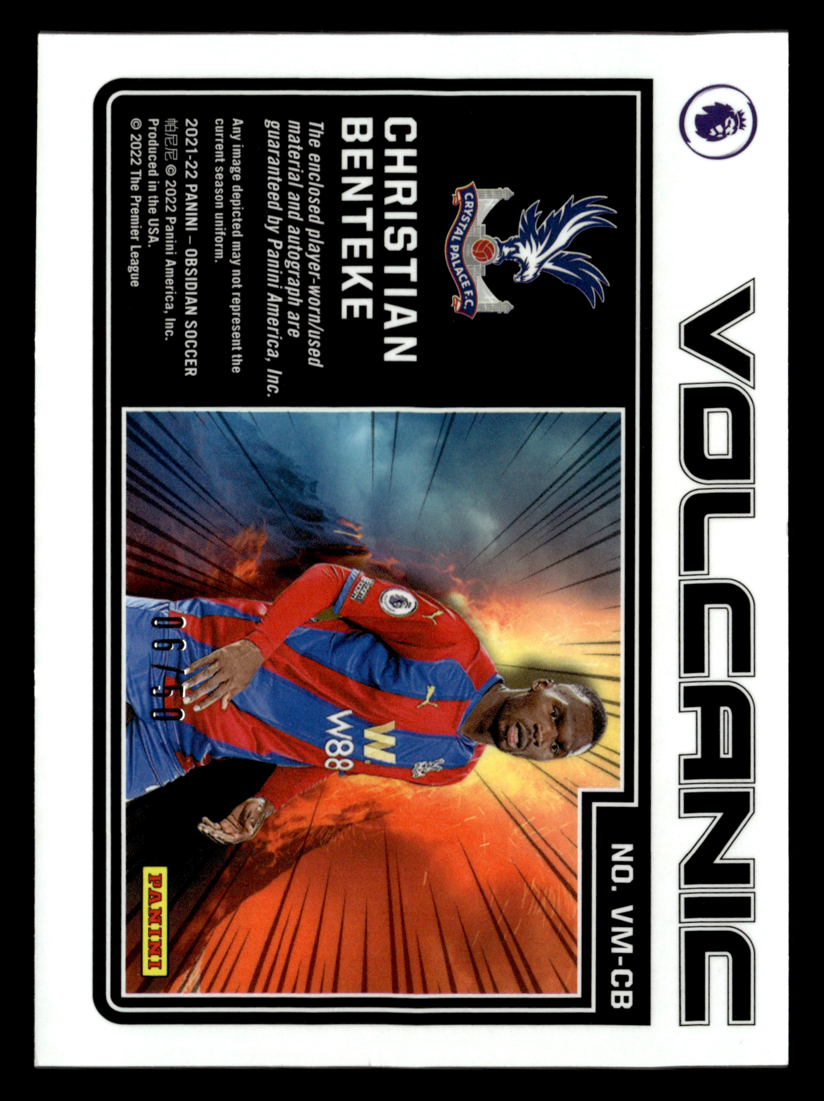 2021-22 Panini Obsidian #VM-CB Christian Benteke Volc Material Sig Orange #/50