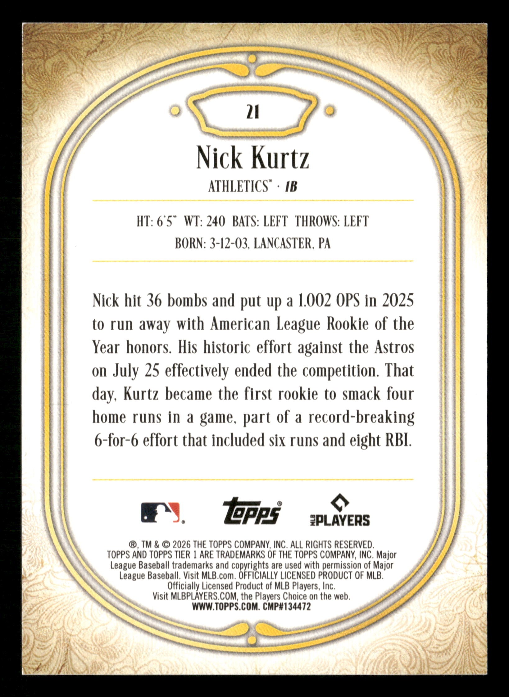 2026 Topps Tier One #21 Nick Kurtz Red #/25