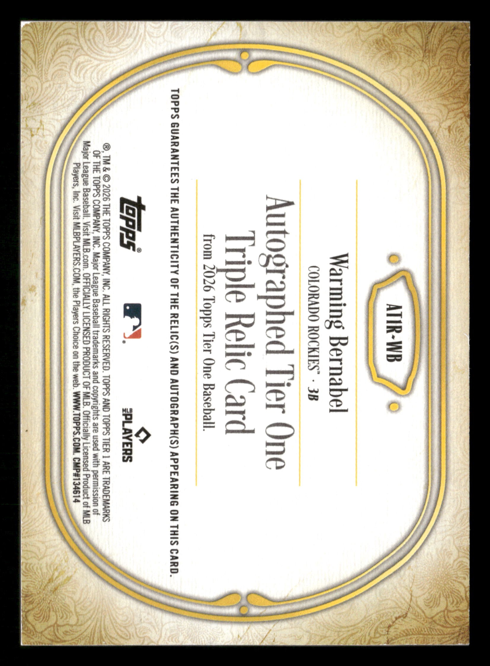 2026 Tier One #AT1R-WB Warming Bernabel Autographed Tier One Relics Green #/49