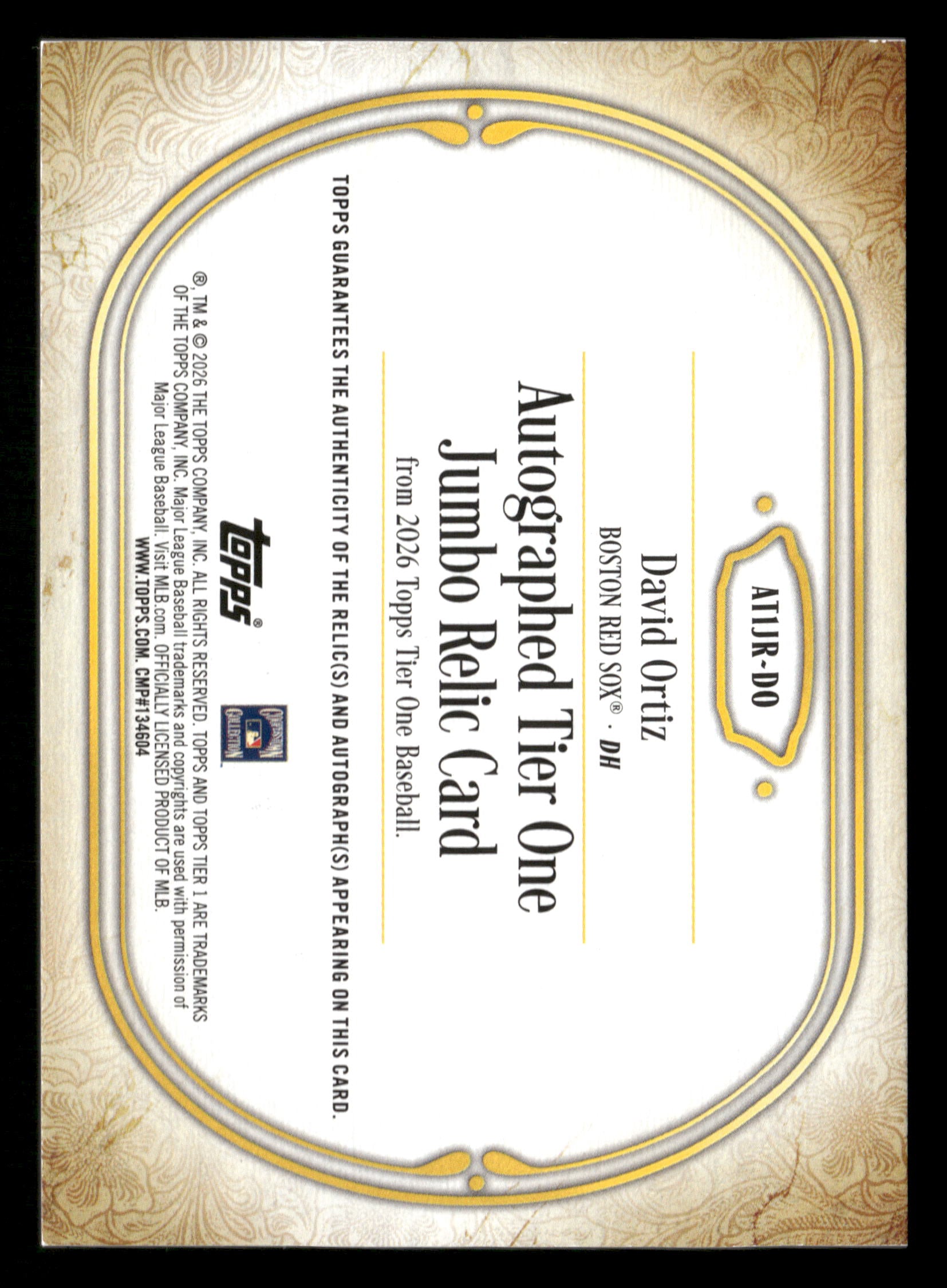 2026 Topps Tier One #AT1JR-DO David Ortiz Jumbo Relics Auto Green #/49