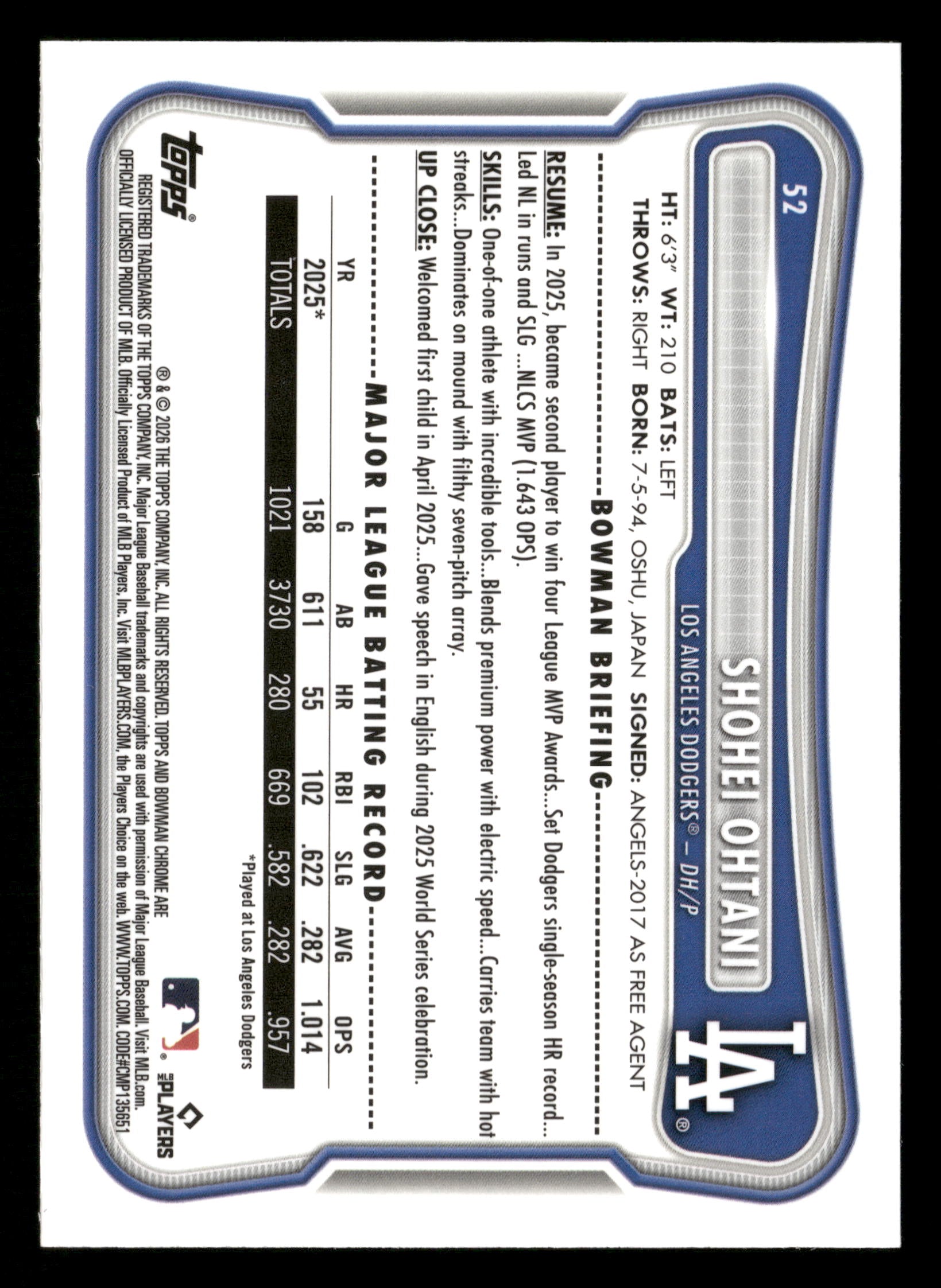 2026 Bowman #52 Shohei Ohtani Chrome Mojo Refractors