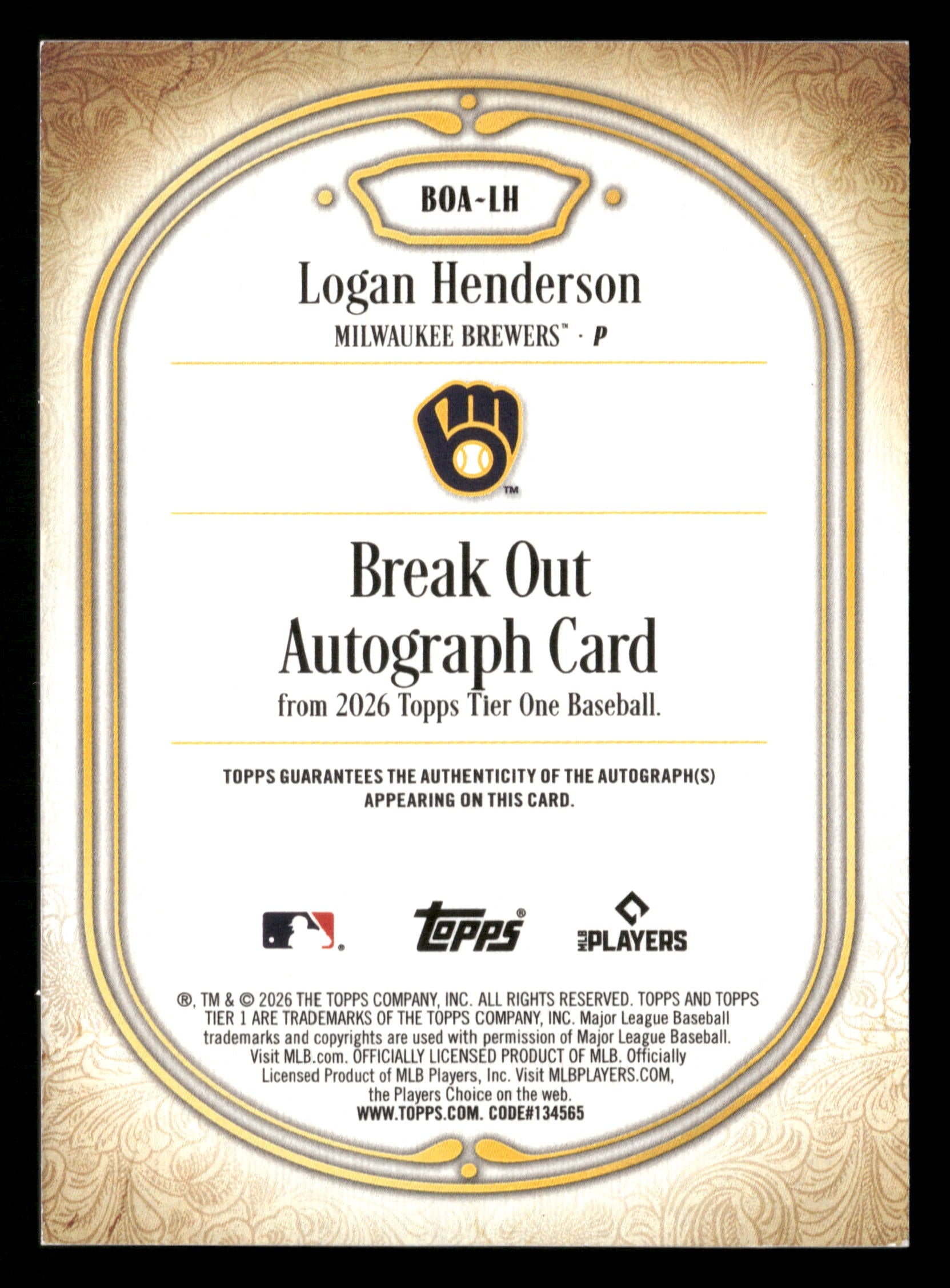 2026 Tier One #BOA-LH Logan Henderson Break Out Autographs Blue #/99