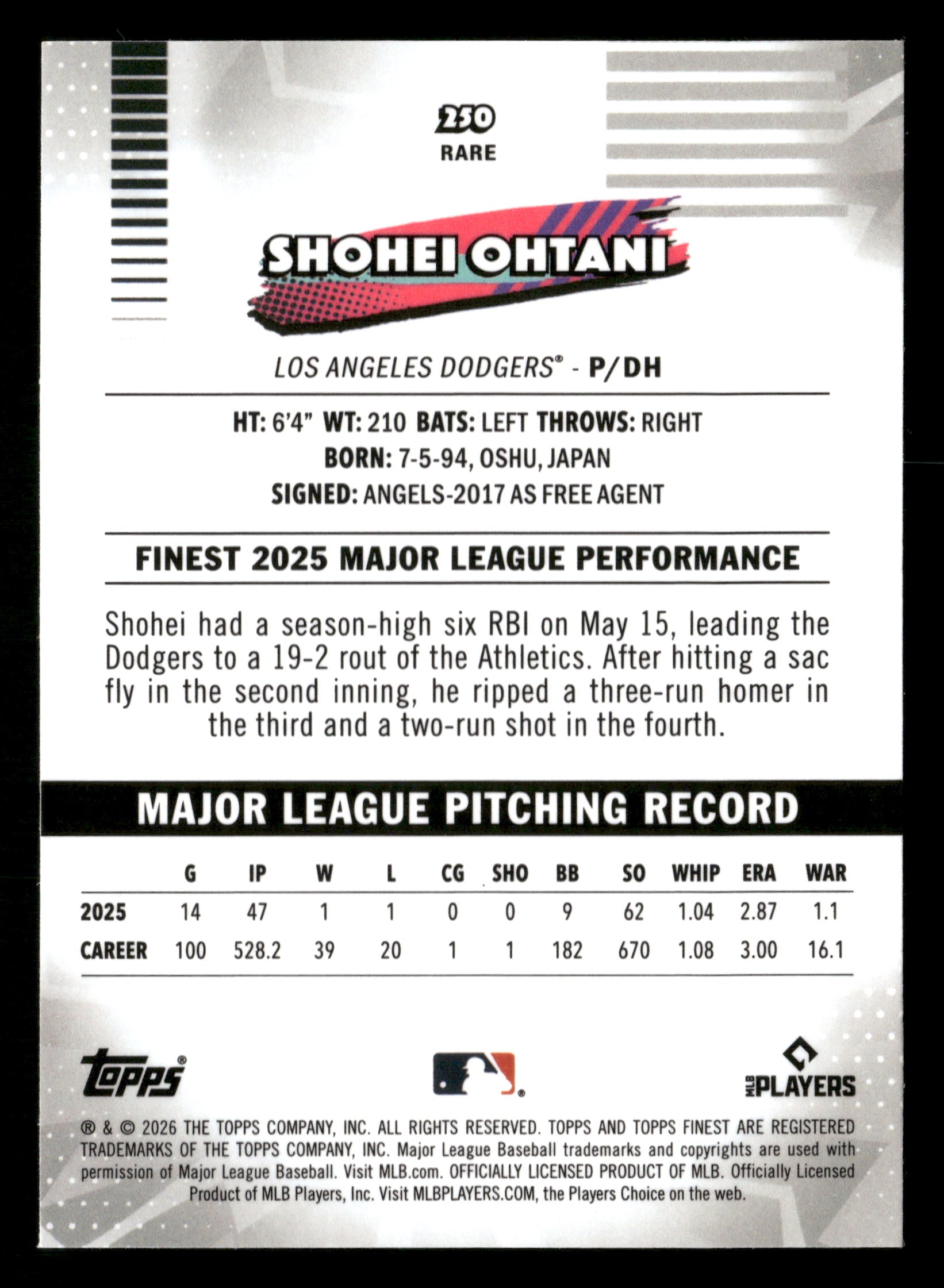 2026 Finest #250 Shohei Ohtani