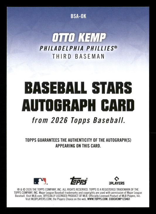 2026 Topps #BSA-OK Otto Kemp Baseball Stars Autographs (Series One)