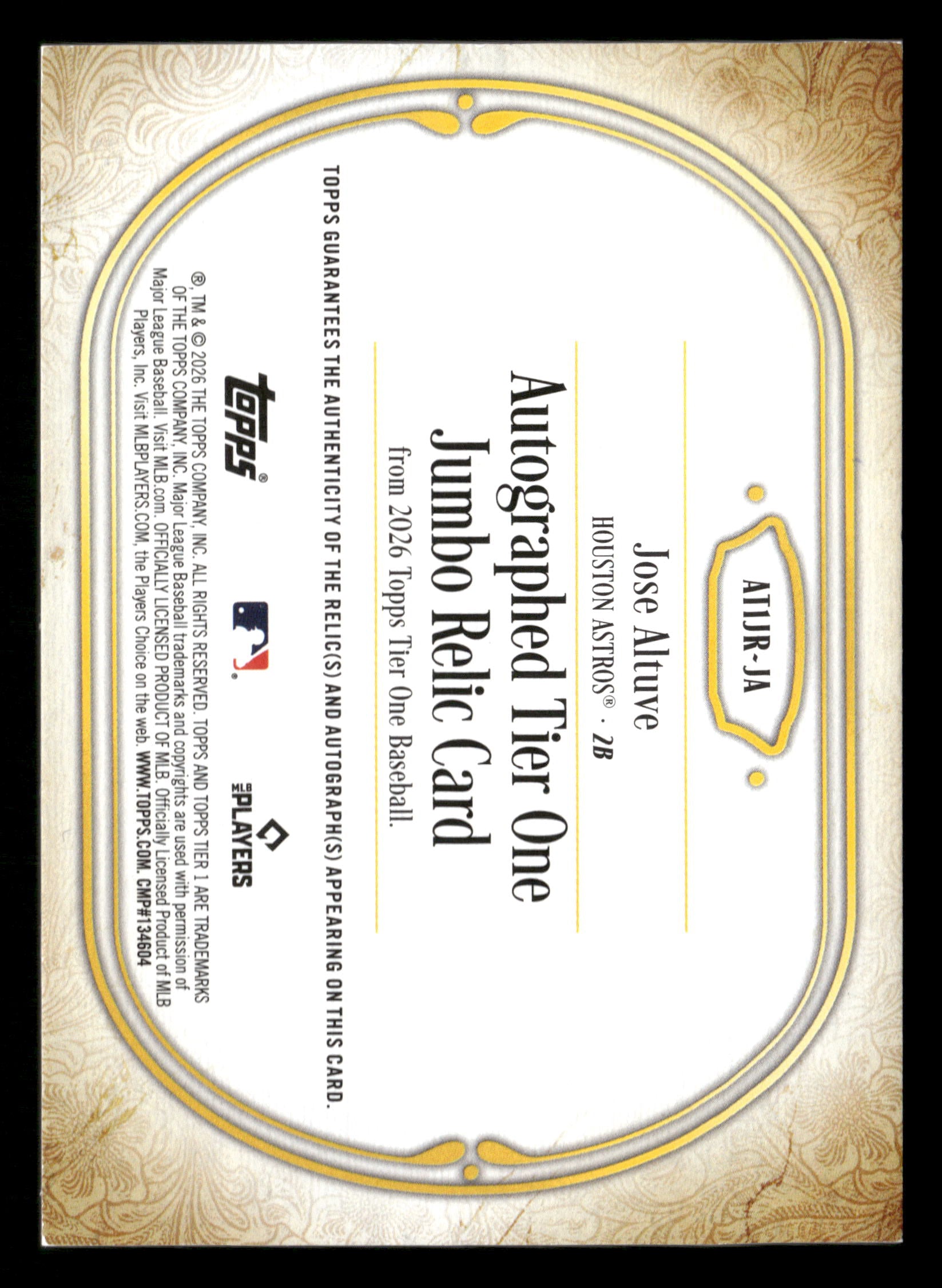 2026 Tier One #AT1JR-JA Jose Altuve AutoJumbo Relics #/199