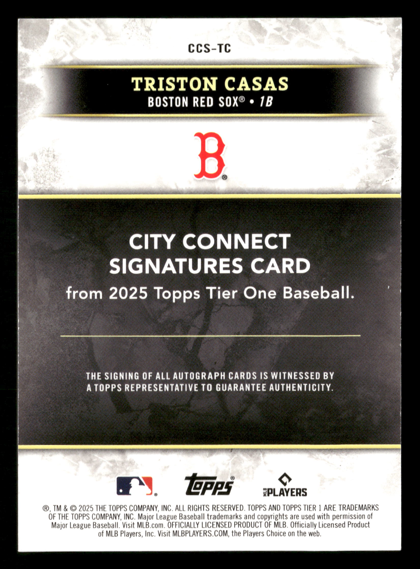 2025 Topps Tier One #CCS-TC Triston Casas City Connect Signatures Blue Foil #/99