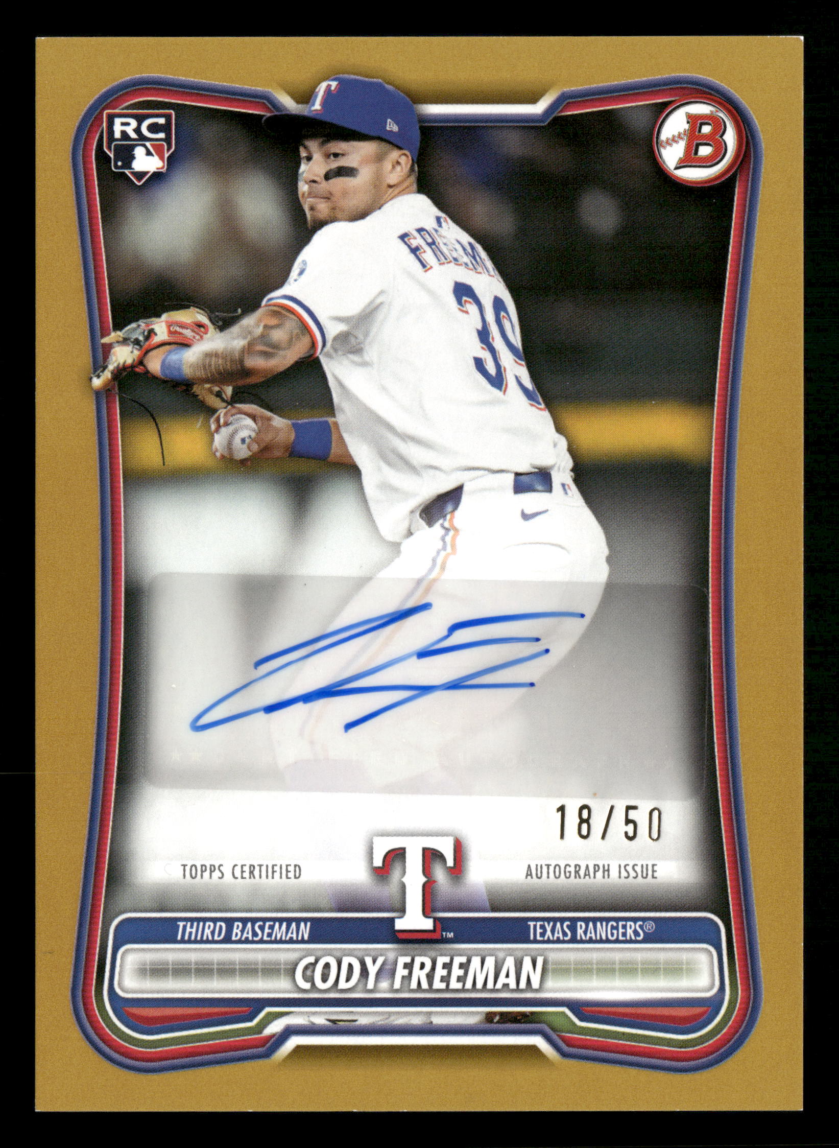2026 Bowman #PRV-CF Cody Freeman Rookie and Veteran Autographs Gold #/50