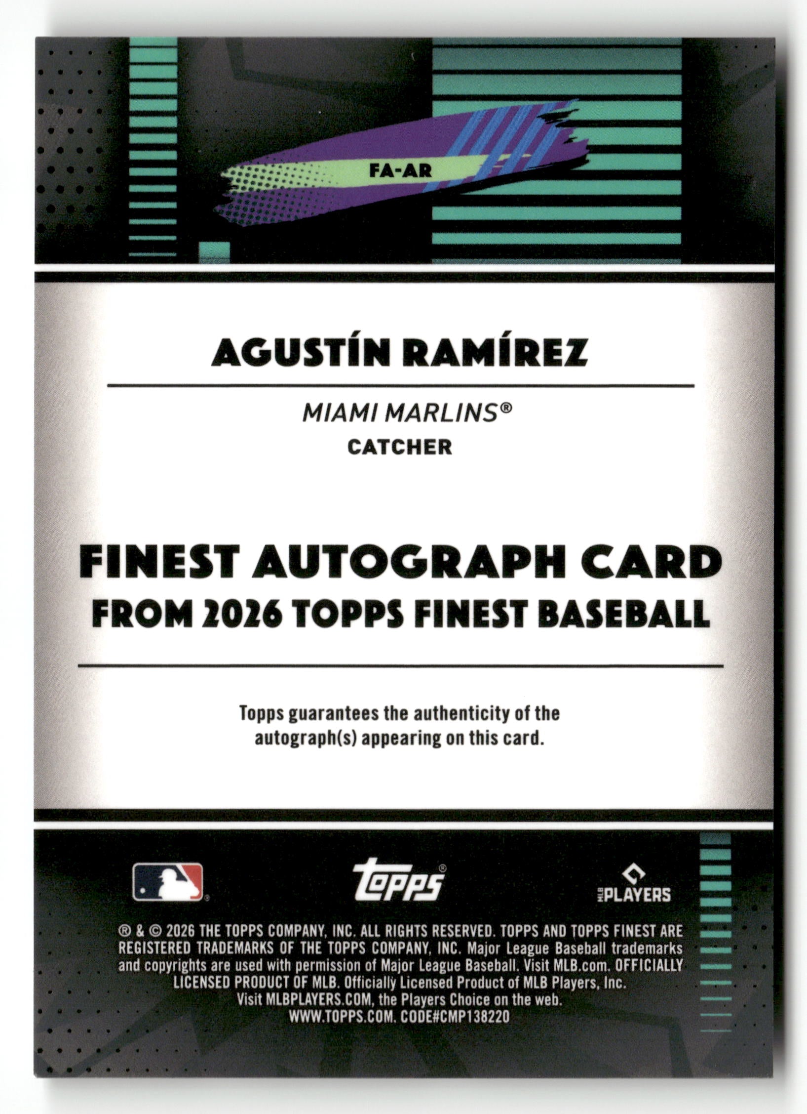 2026 Finest #FA-AR Agustín Ramírez Finest Autographs Blue Refractors #/150