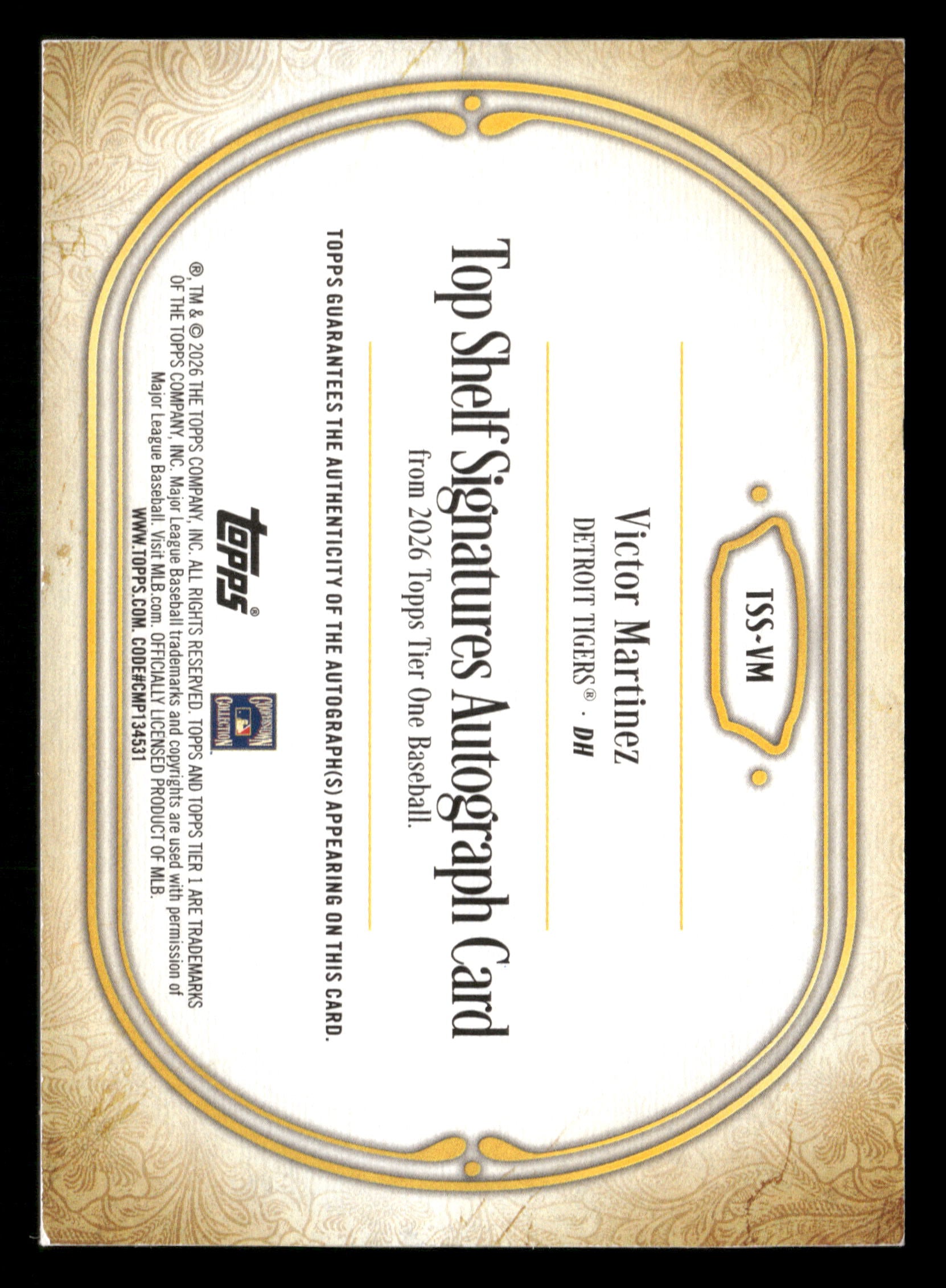 2026 Topps Tier One #TSS-VM Victor Martinez Top Shelf Signatures #/49