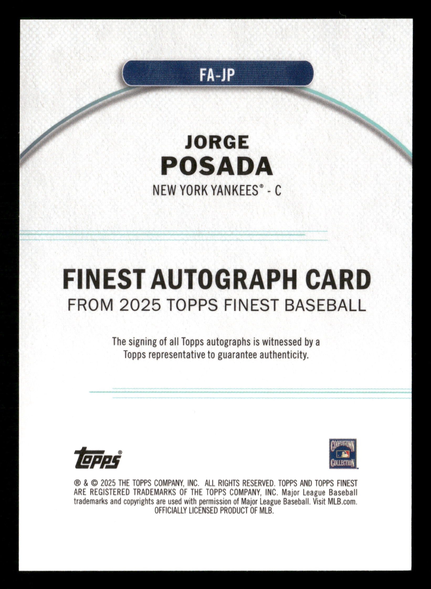 2025 Finest #FA-JP Jorge Posada Finest Autographs