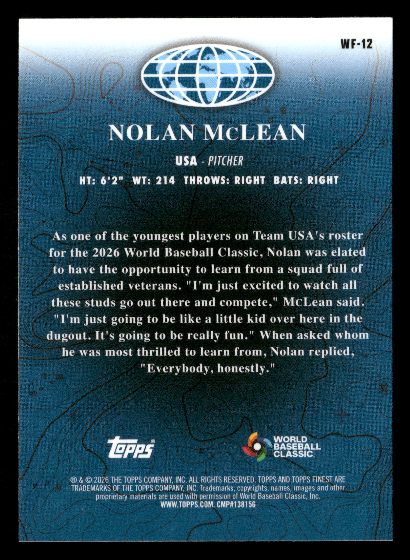 2026 Finest #WF-12 Nolan McLean World's Finest Purple Refractors #/75