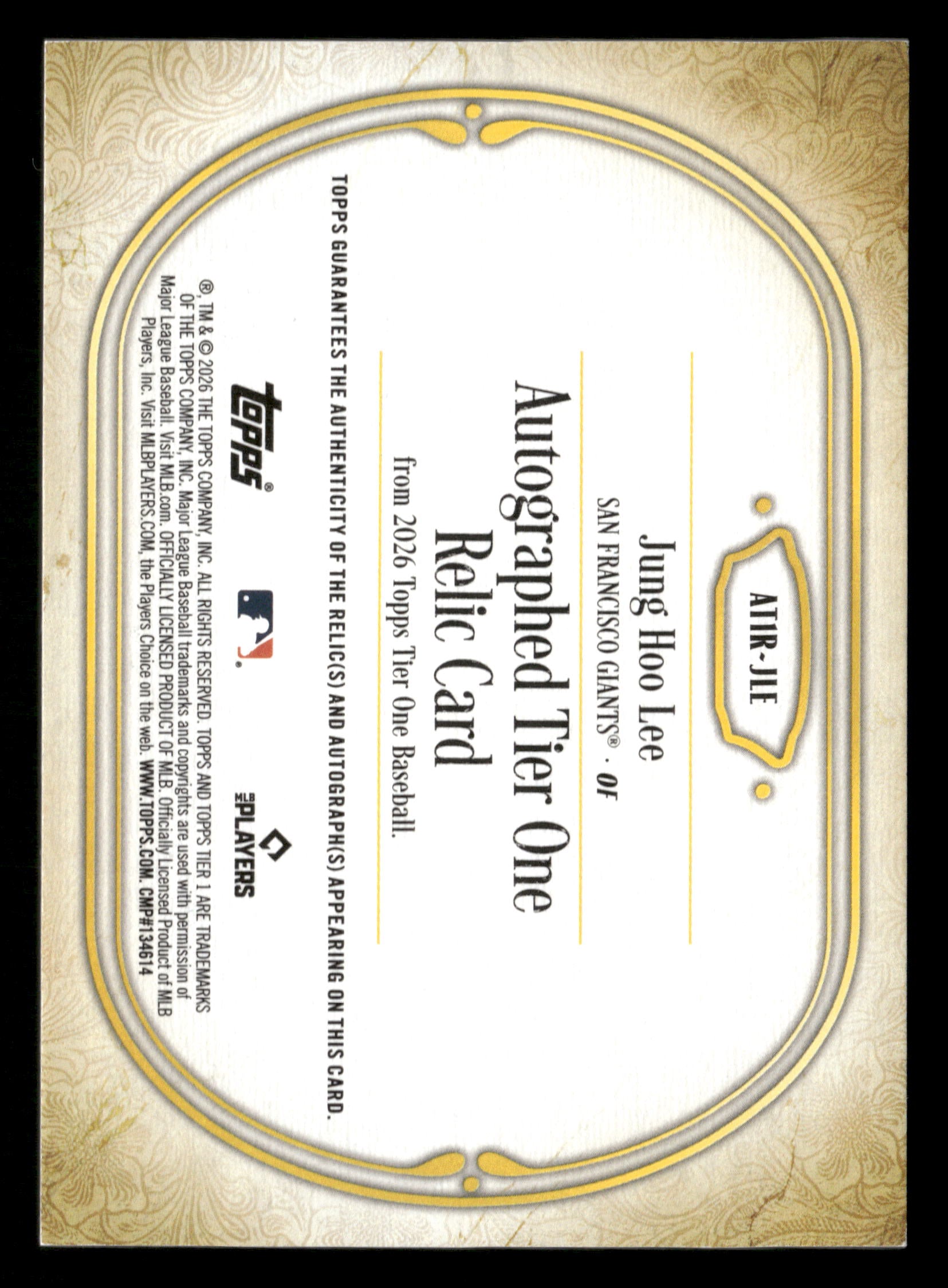 2026 Topps Tier One #AT1R-JLE Jung Hoo Lee Autographed Tier One Relics #/199