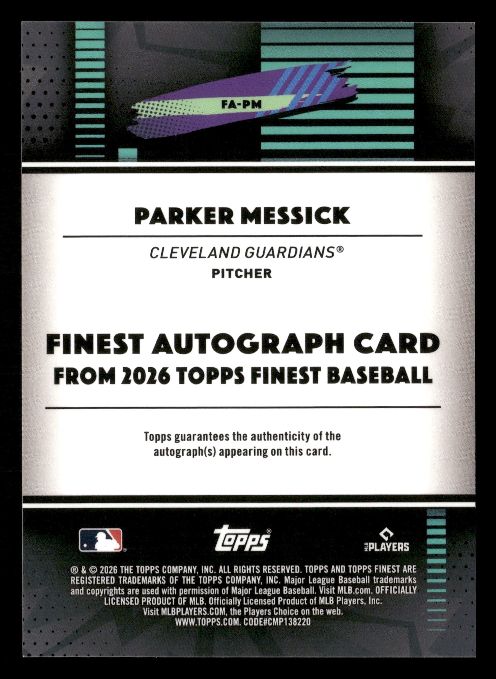 2026 Finest #FA-PM Parker Messick Finest Autographs Purple Refractors #/75