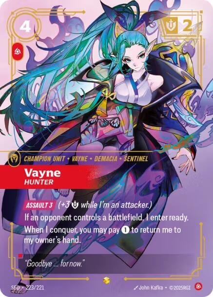 Riftbound TCG Spiritforged #223/221 Vayne - Hunter (Overnumbered) Showcase Foil