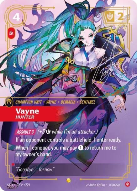 Riftbound TCG Spiritforged #223*/221 Vayne - Hunter (Signature) Showcase Foil