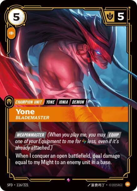 Riftbound TCG Spiritforged #116/221 Yone - Blademaster Rare Foil