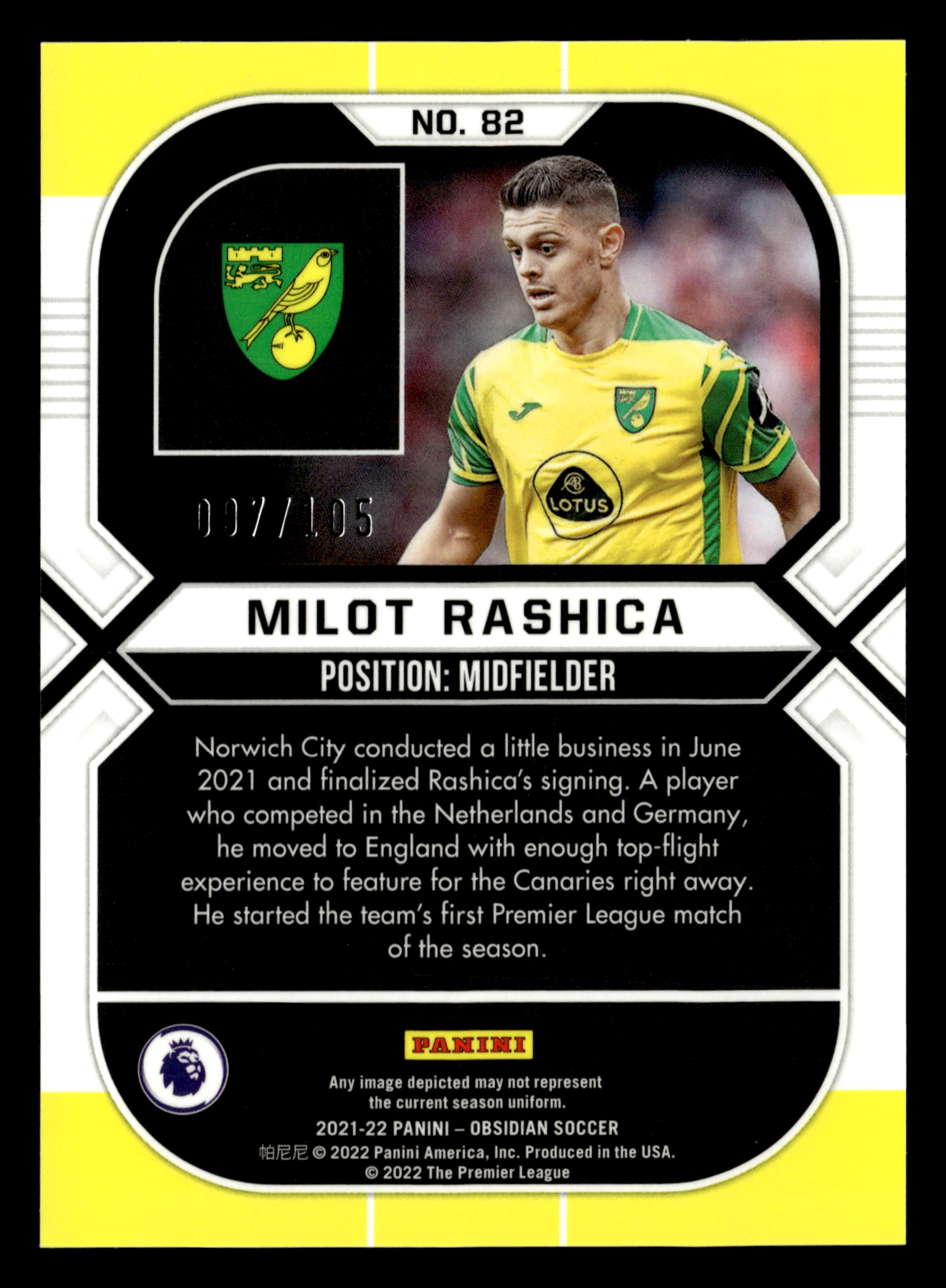 2021-22 Panini Obsidian #82 Milot Rashica #/105