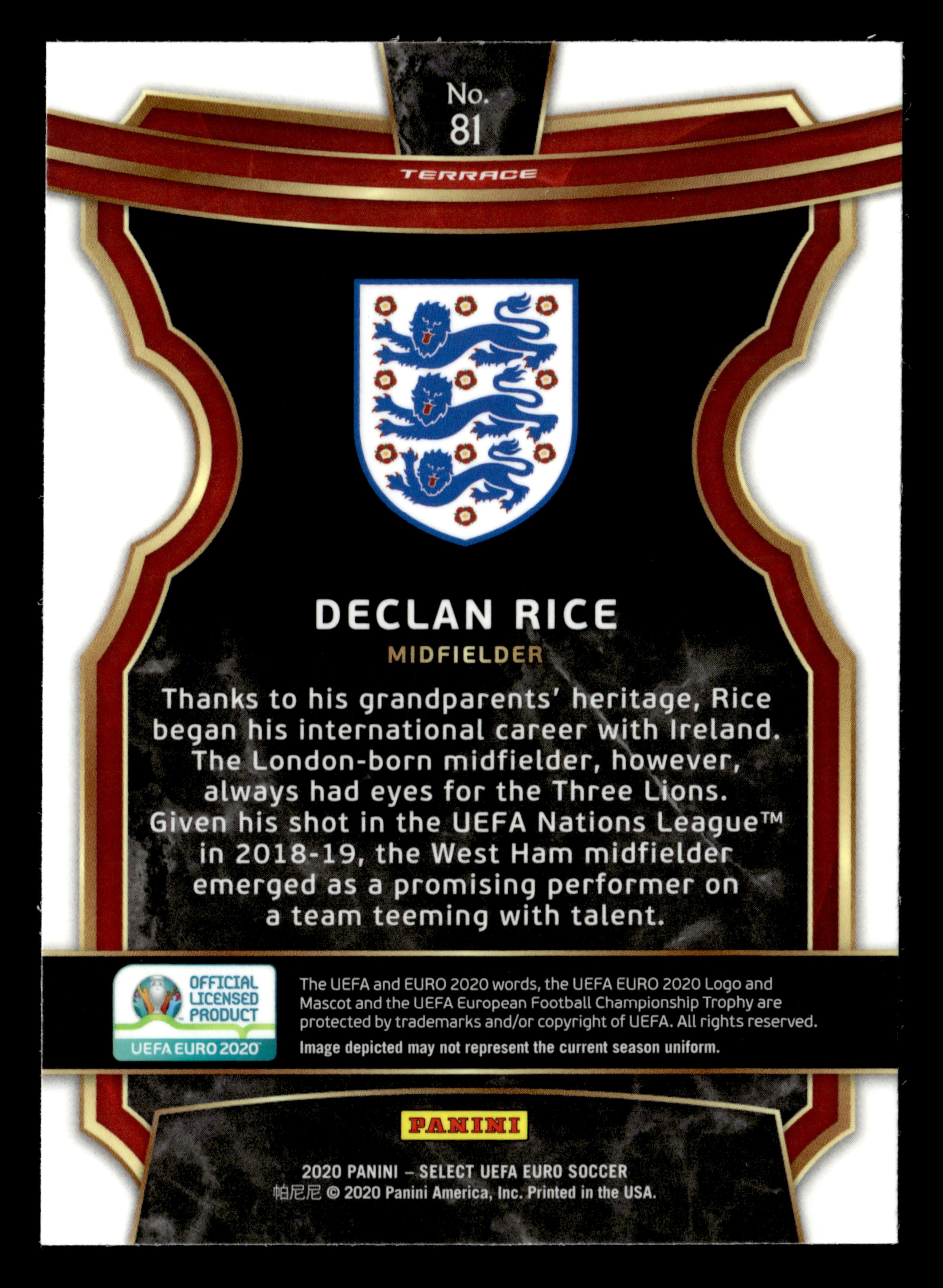 2020 Panini Select UEFA Euro #81 Declan Rice