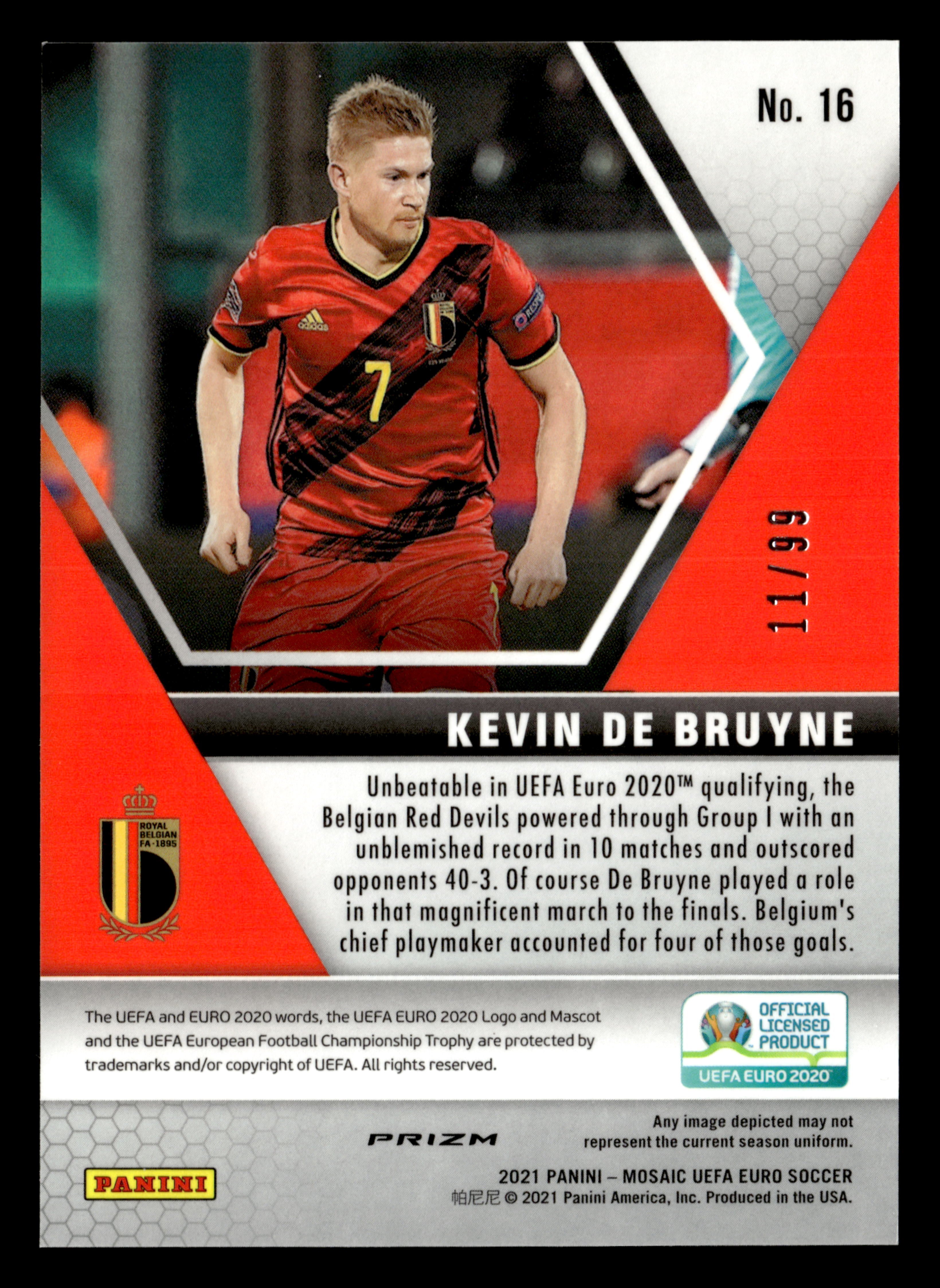 2021 Panini Mosaic UEFA EURO 2020 #16 Kevin De Bruyne Blue Circles #/99