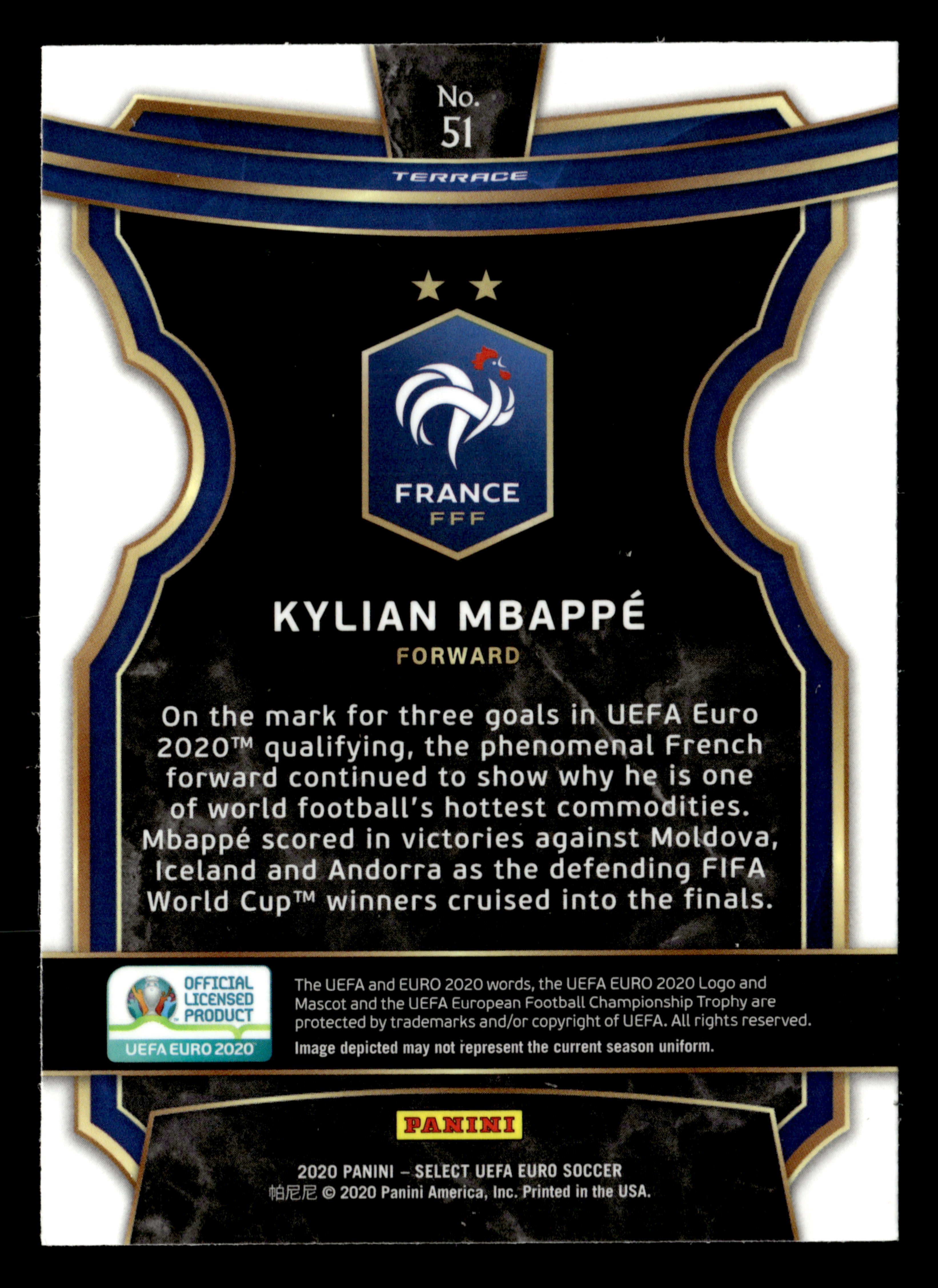 2020 Panini Select UEFA Euro #51 Kylian Mbappe
