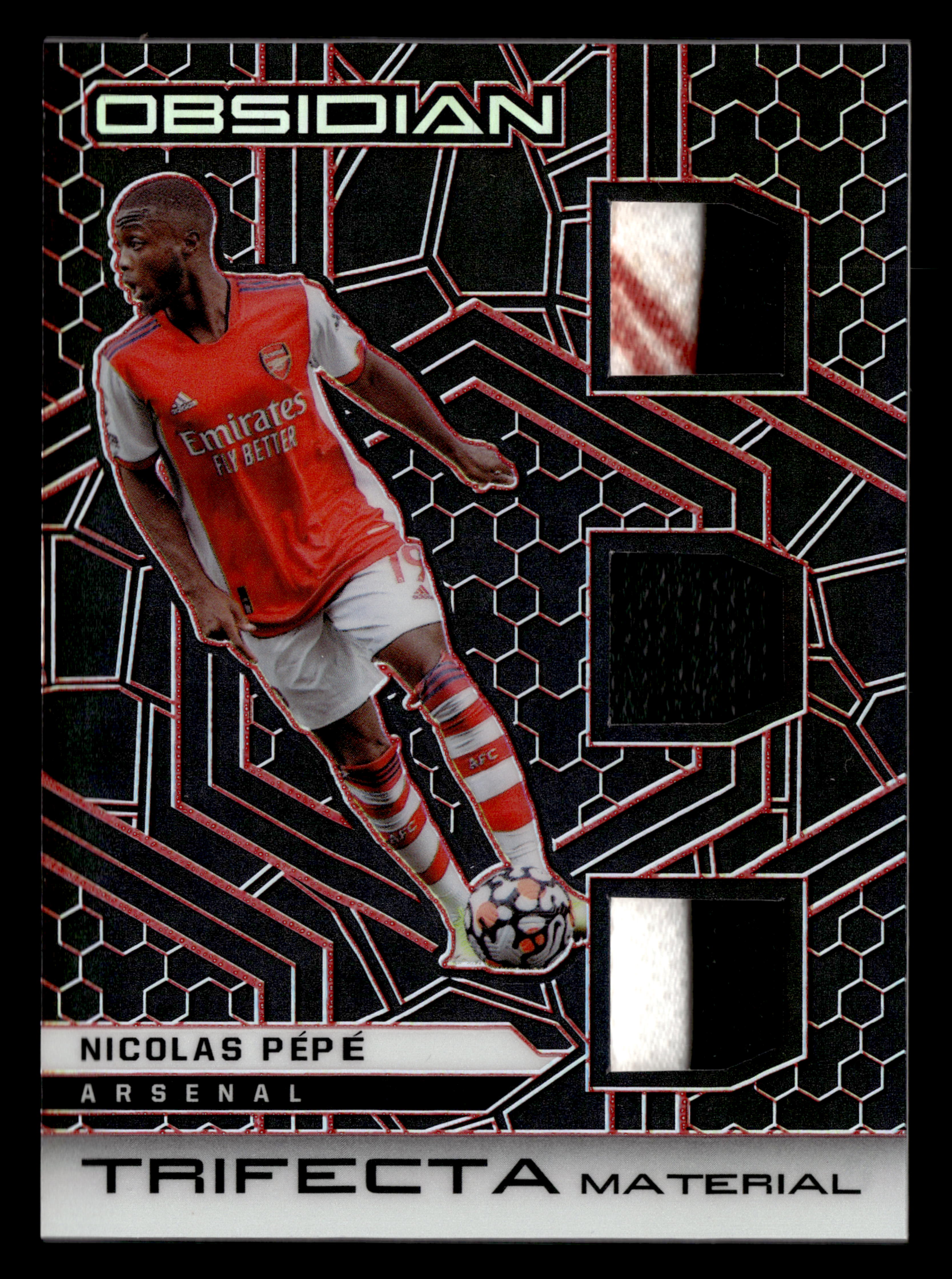 2021-22 Panini Obsidian #TM-NPE Nicolas Pepe Tri Material Electric Etch Red #/25