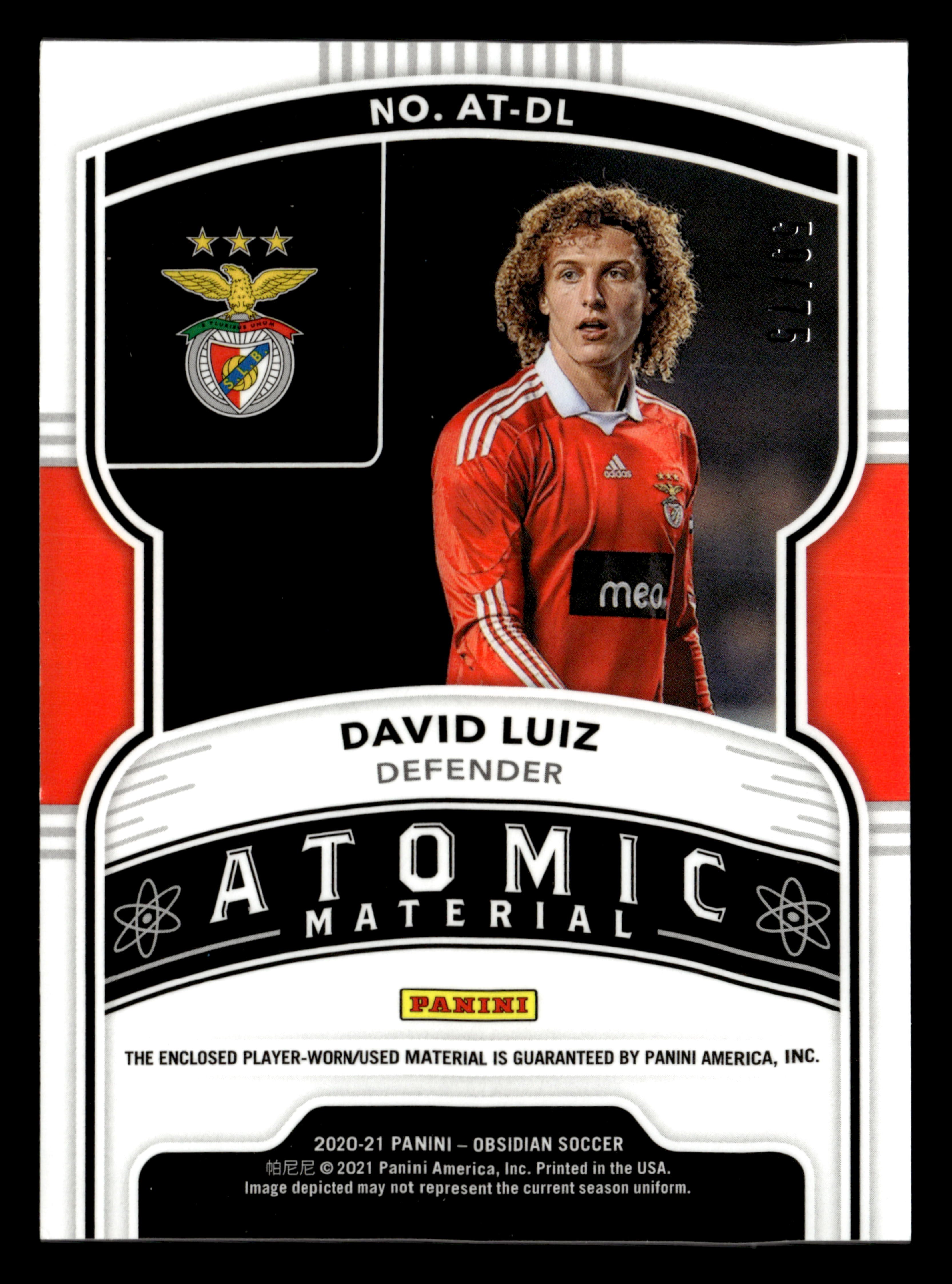 2020-21 Panini Obsidian #AT-DL David Luiz Atomic Material Relics Purple #/75