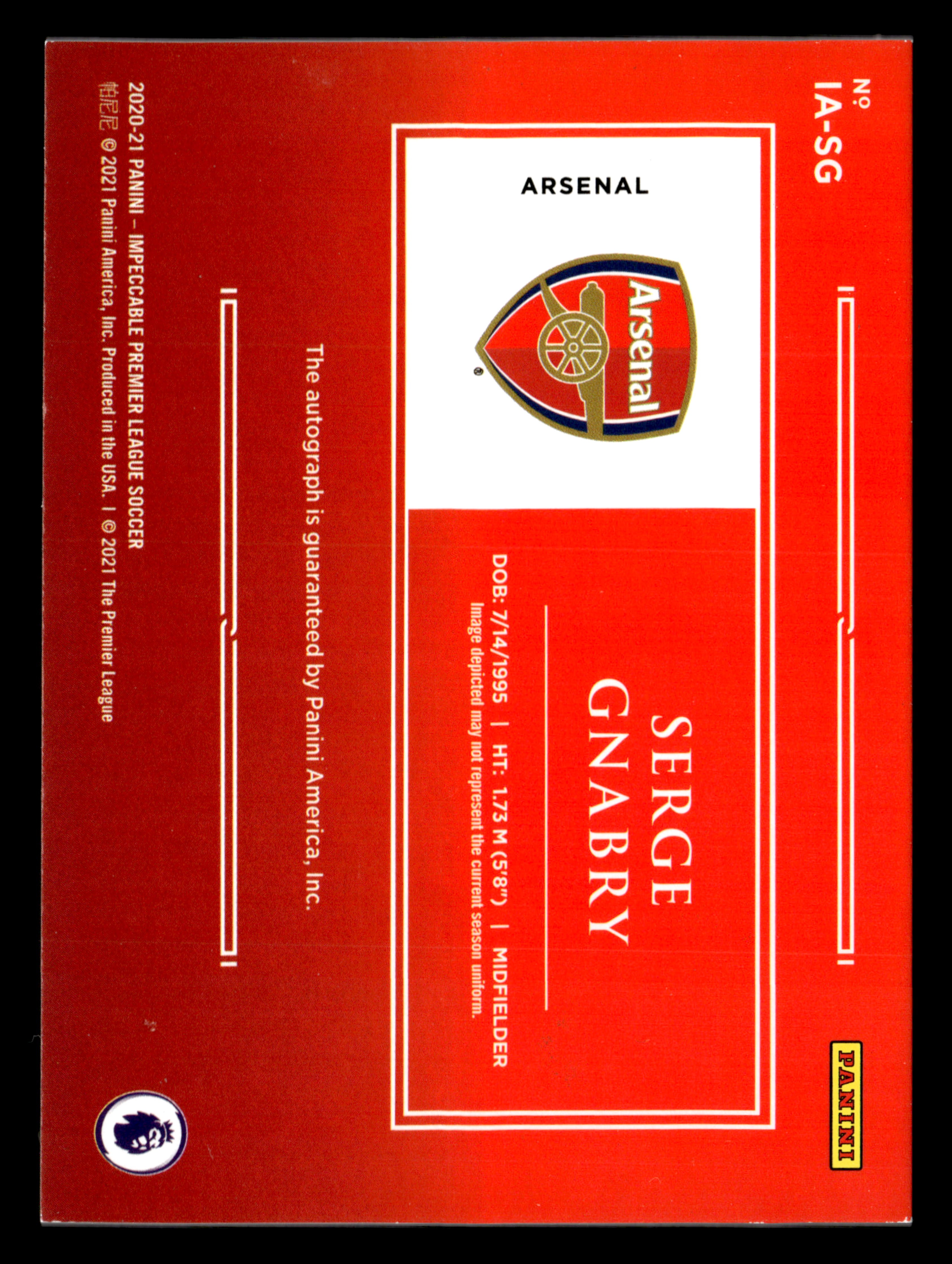 2020-21 Panini Impeccable Premier League #IA-SG Serge Gnabry Auto #/99