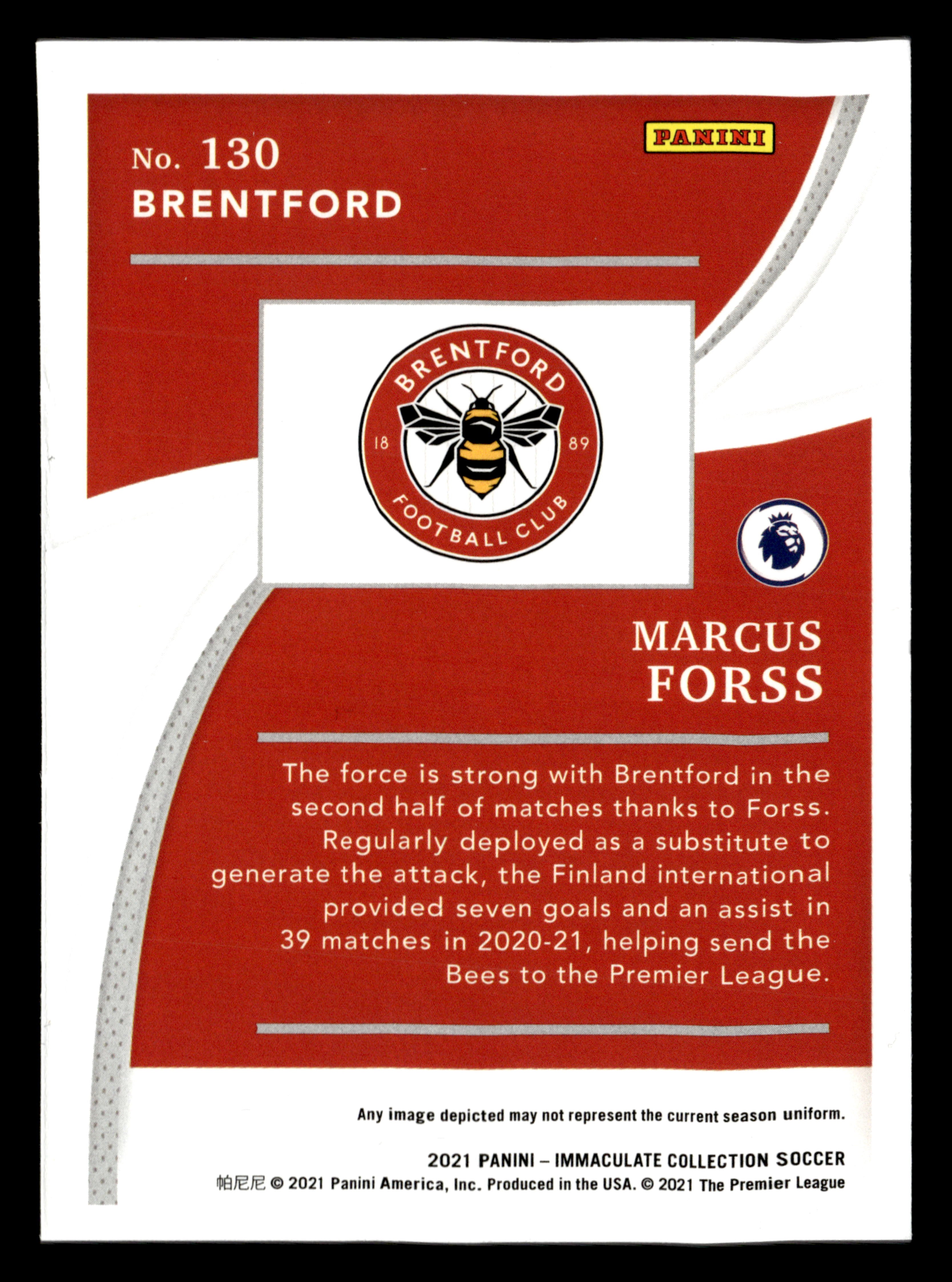 2021 Panini Immaculate Collection #130 Marcus Forss #/80