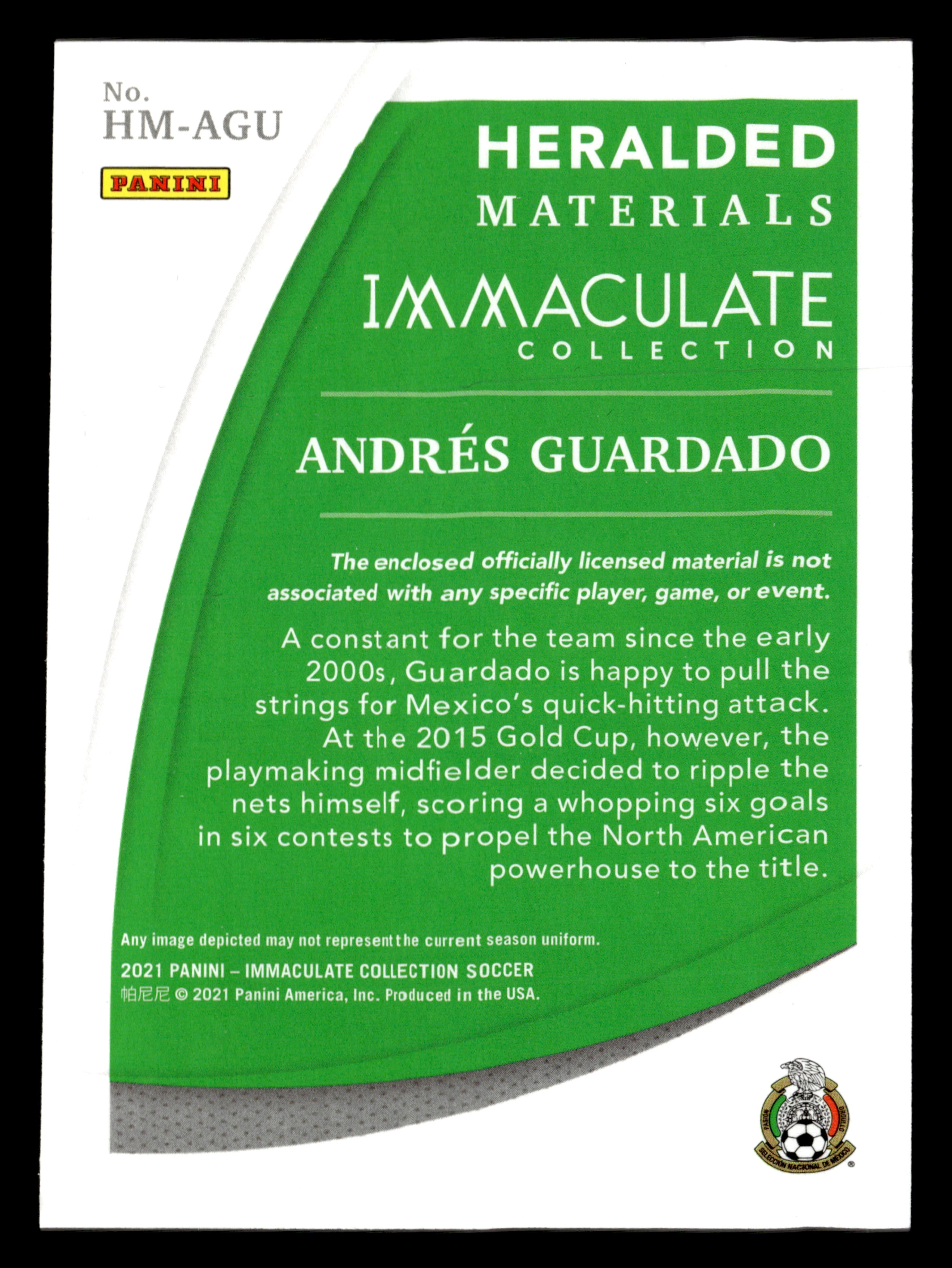 2021 Panini Immaculate Collection #HM-AGU Andres Guardado Herald Materials #/99