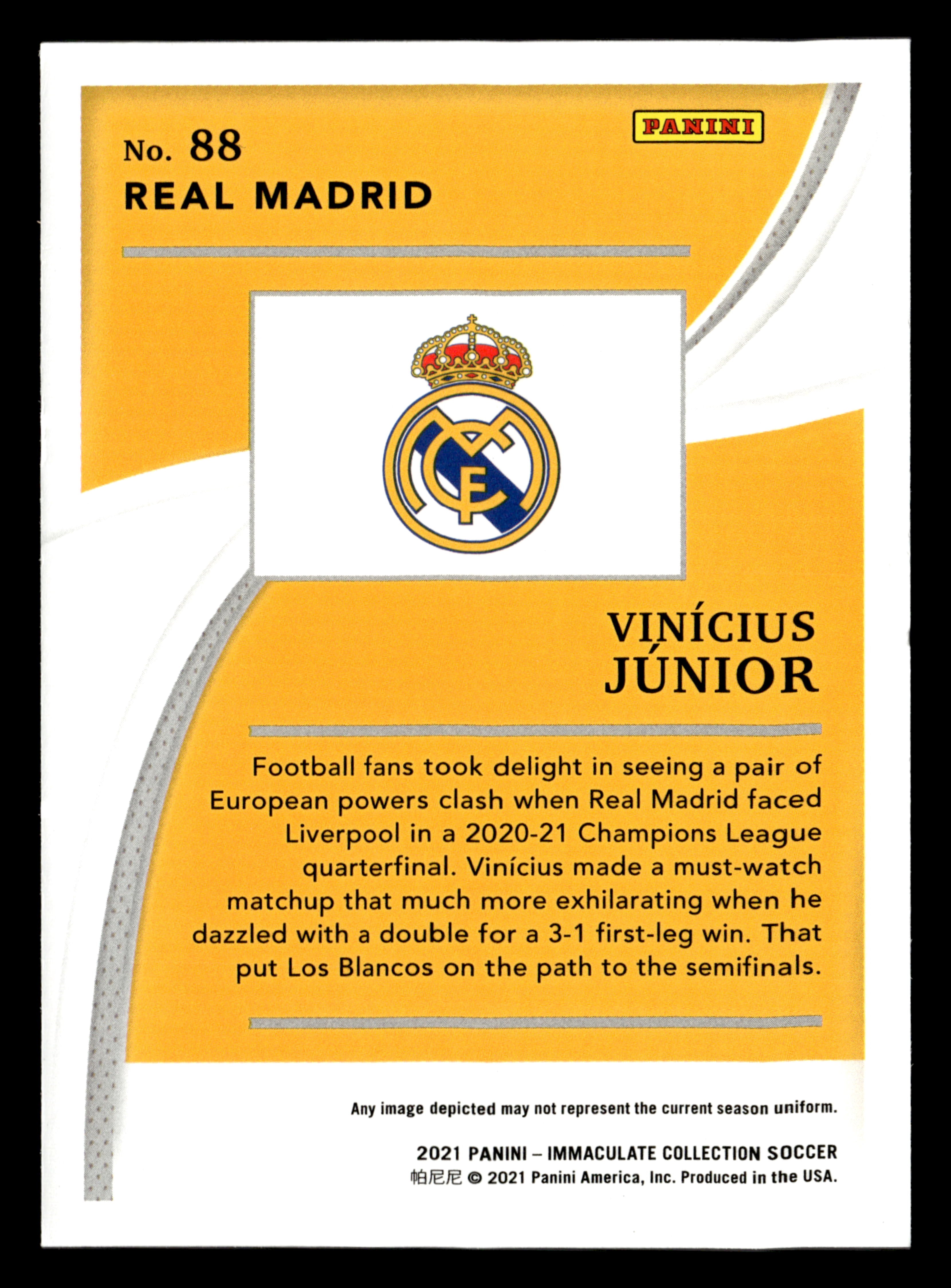 2021 Panini Immaculate Collection #88 Vinicius Jr. #/80