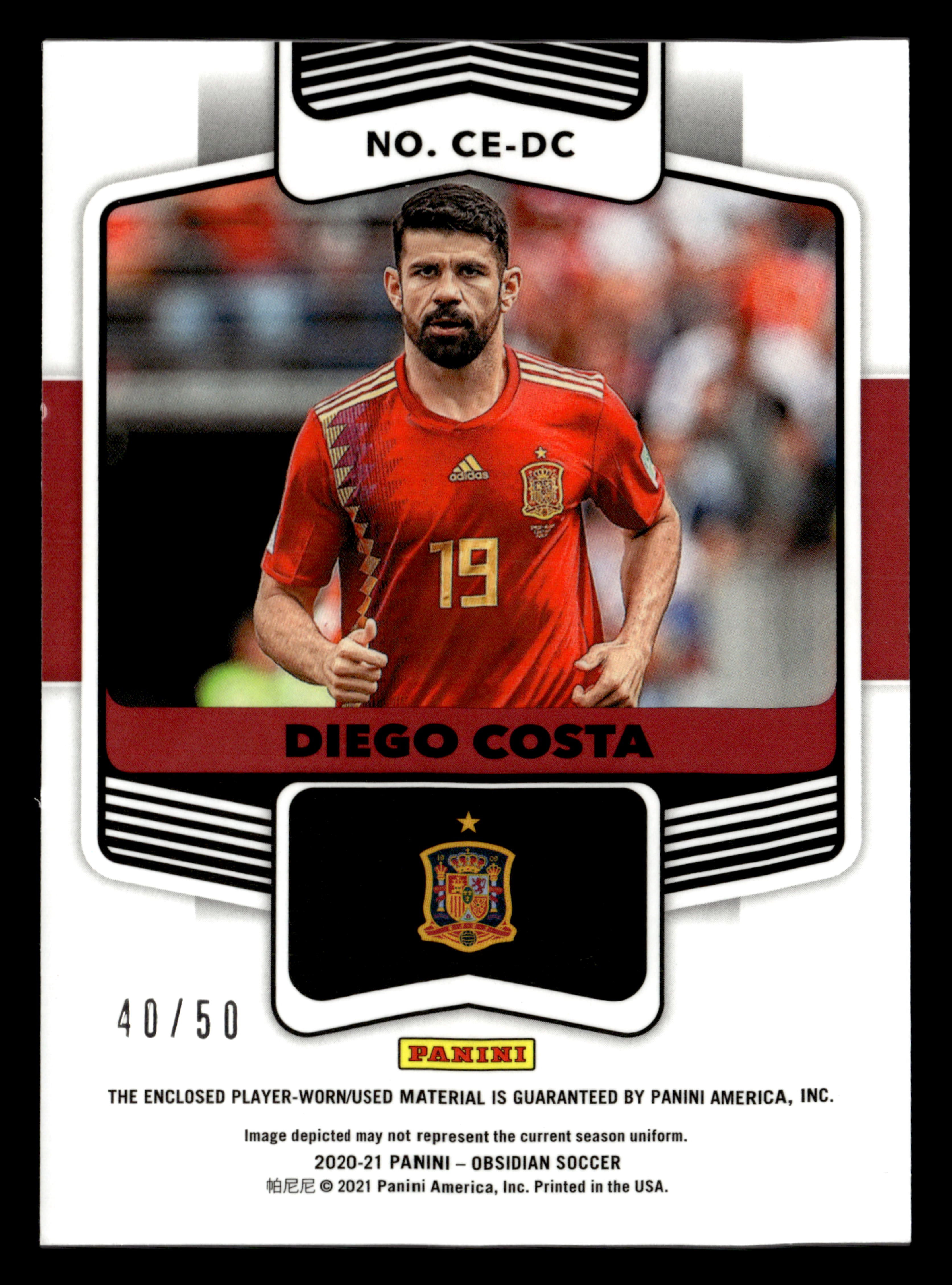 2020-21 Panini Obsidian #CE-DC Diego Costa Cutting Edge Relics Orange #/50