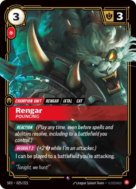 Riftbound TCG Spiritforged #025/221 Rengar - Pouncing Rare Foil
