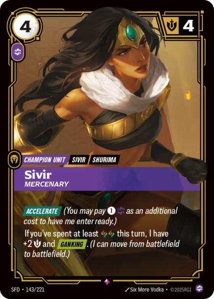 Riftbound TCG Spiritforged #143/221 Sivir - Mercenary Rare Foil