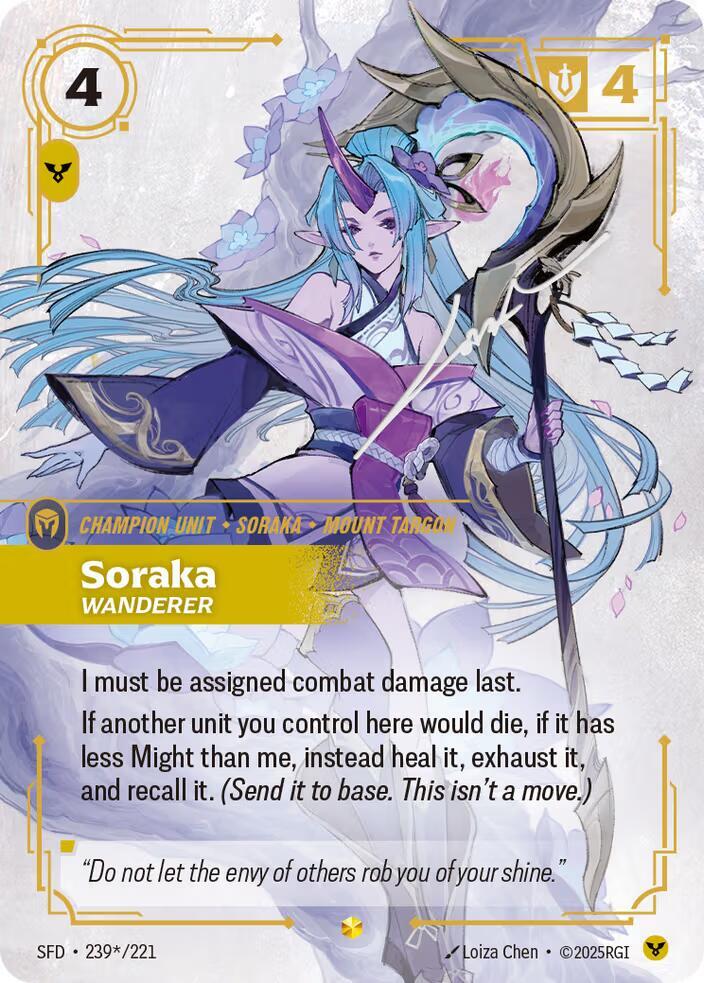 Riftbound TCG Spiritforged #239*/221 Soraka - Wanderer (Signature) Showcase Foil