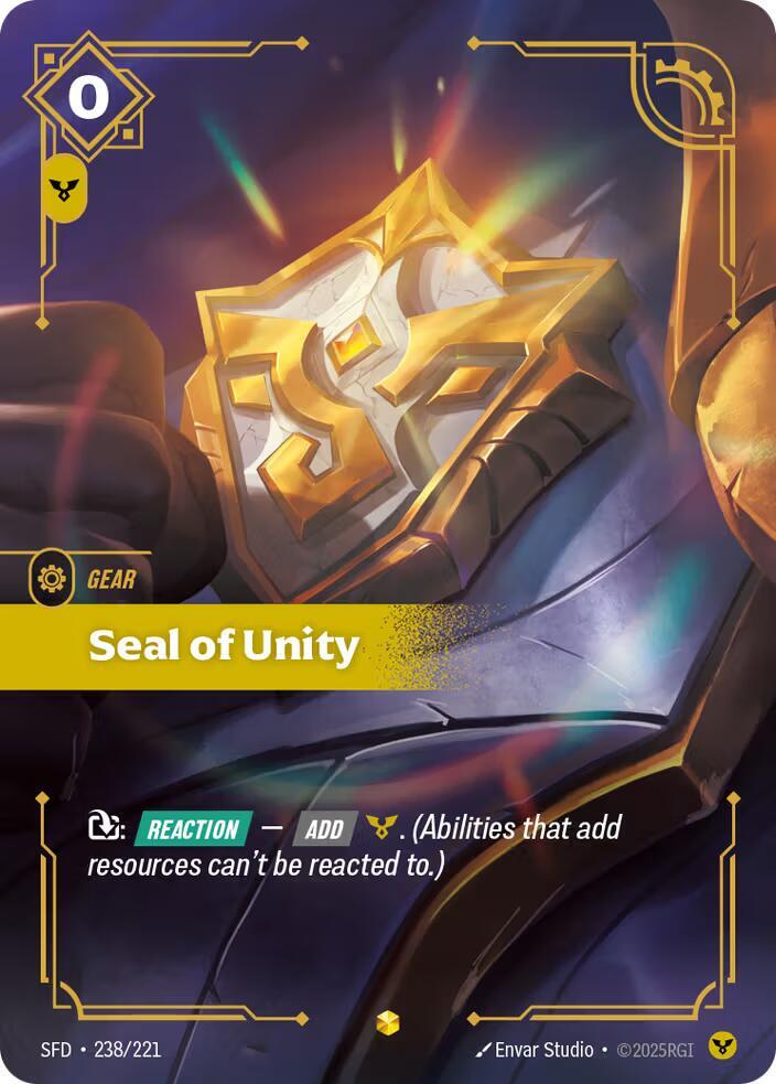 Riftbound TCG Spiritforged #238/221 Seal of Unity (Overnumbered) Showcase Foil