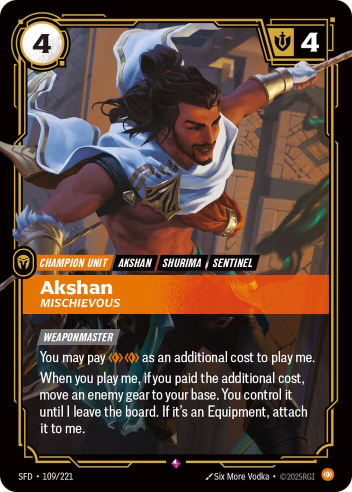Riftbound TCG Spiritforged #109/221 Akshan - Mischievous Rare Foil