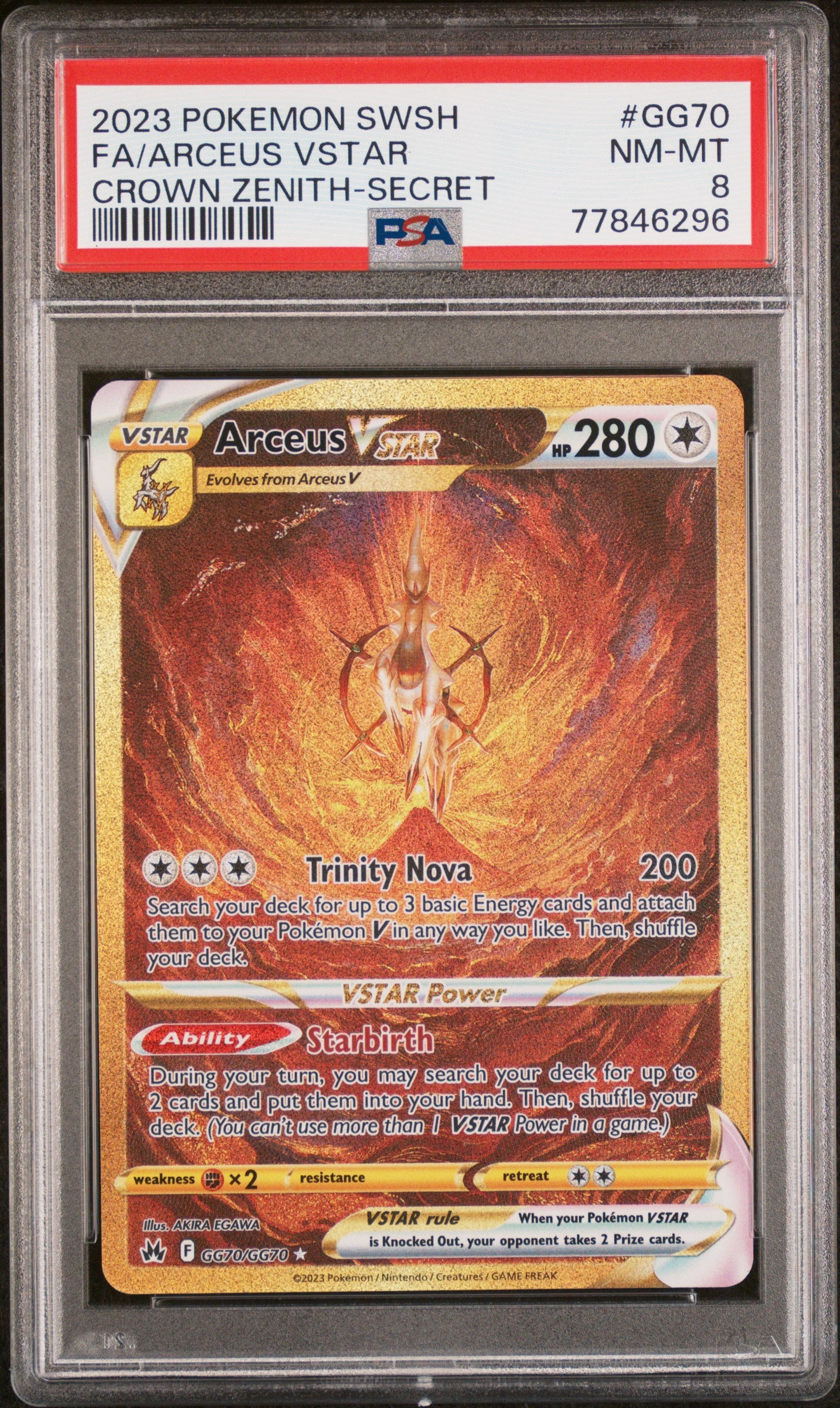 2023 Pokemon Sword And Shield Crown Zenith #GG70 Arceus Vstar Secret PSA 8