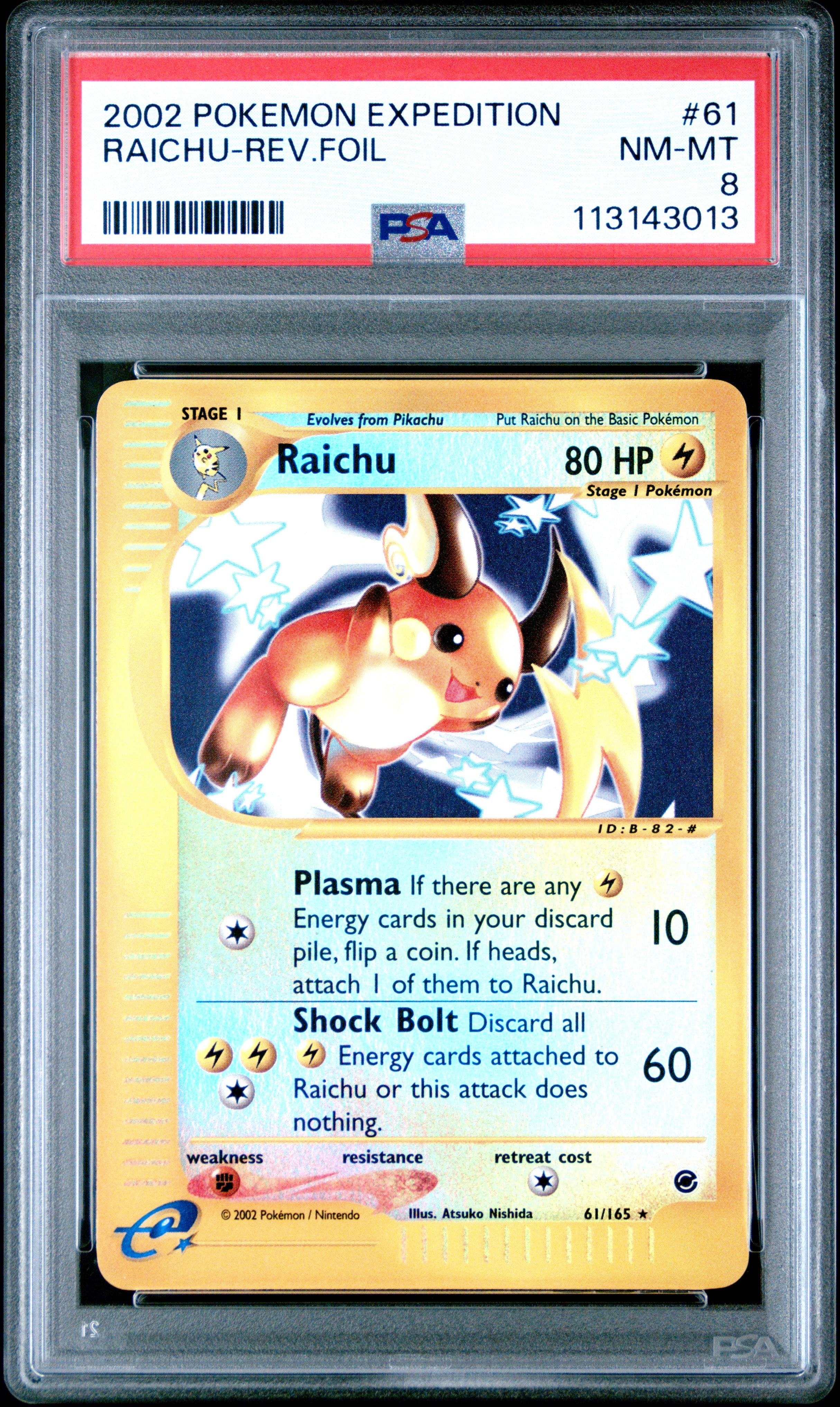 2002 Pokemon Expedition #61 Raichu-Rev.Foil PSA 8