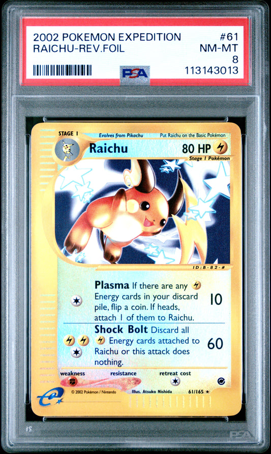 2002 Pokemon Expedition #61 Raichu-Rev.Foil PSA 8