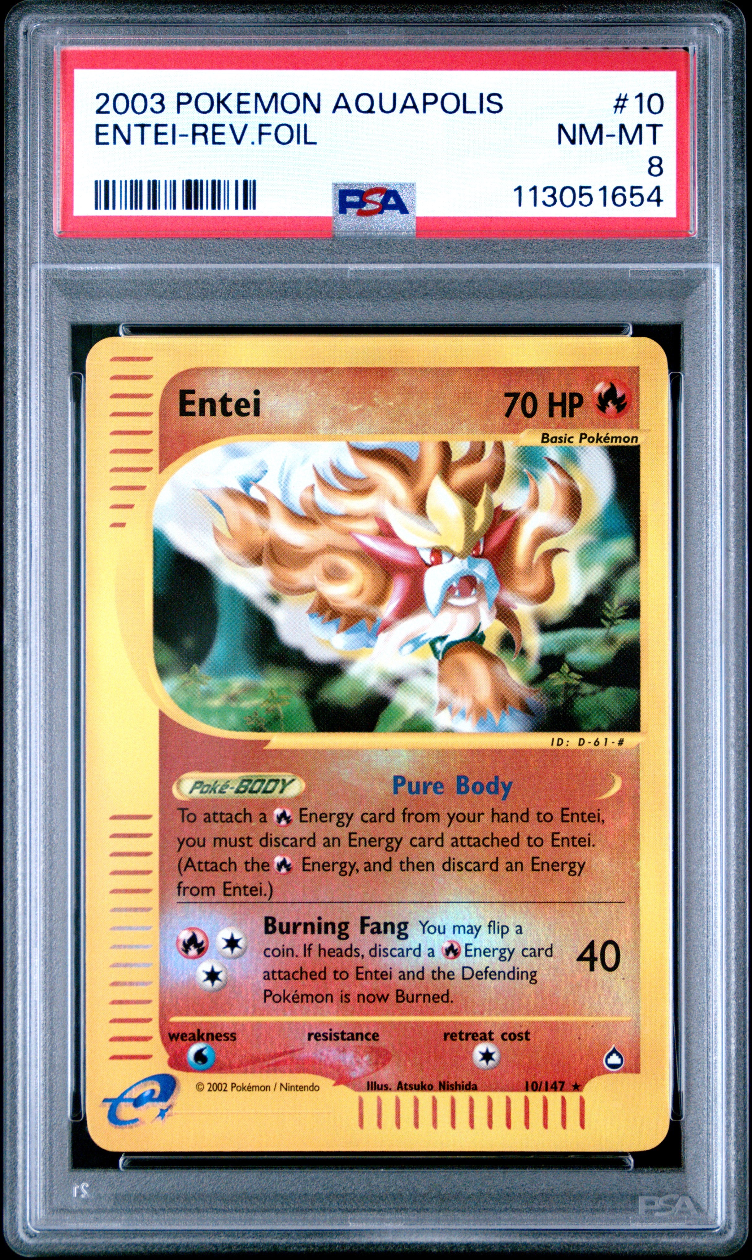 2003 Pokemon Aquapolis #10 Entei-Rev.Foil PSA 8