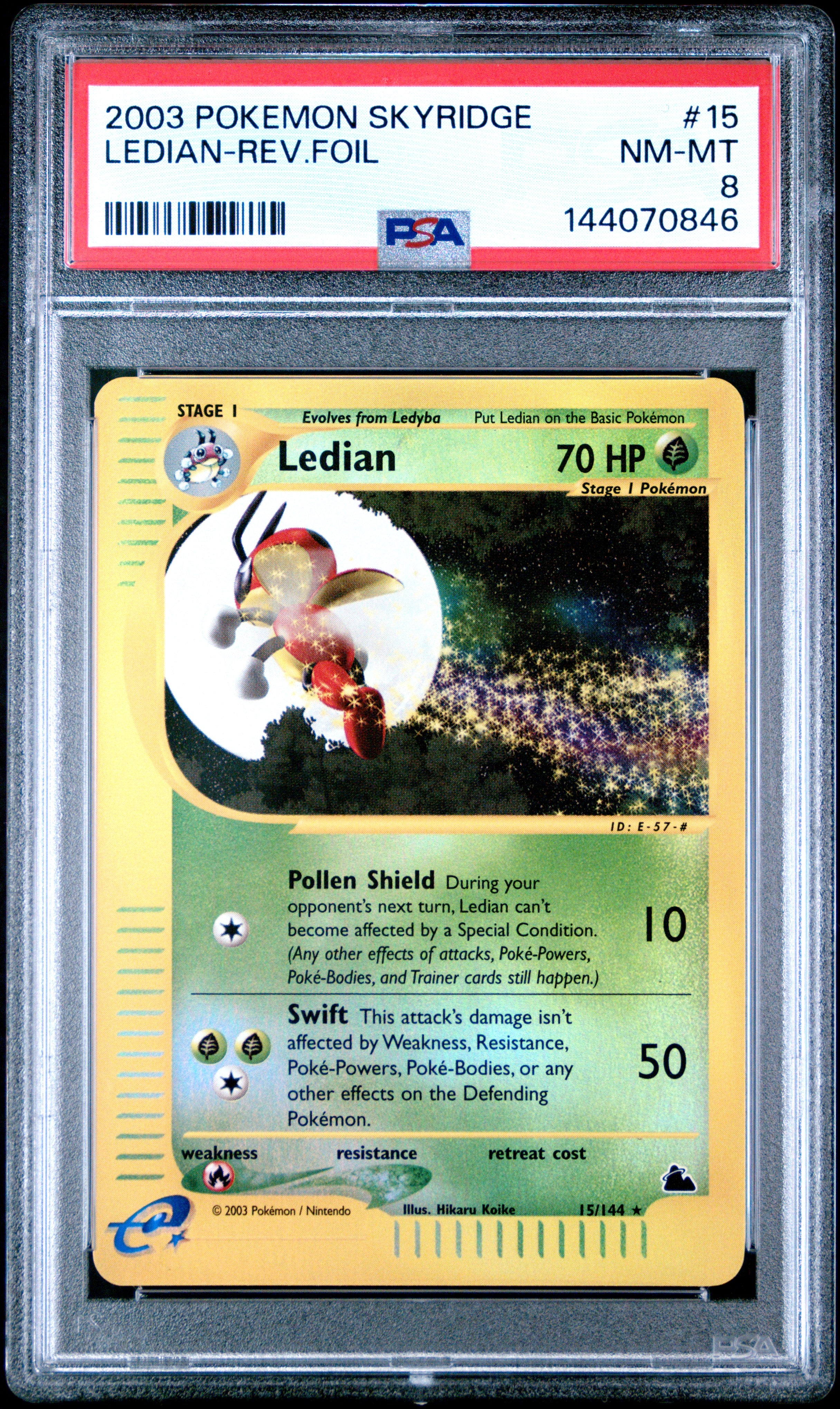 2003 Pokemon Skyridge #15 Ledian-Rev.Foil PSA 8