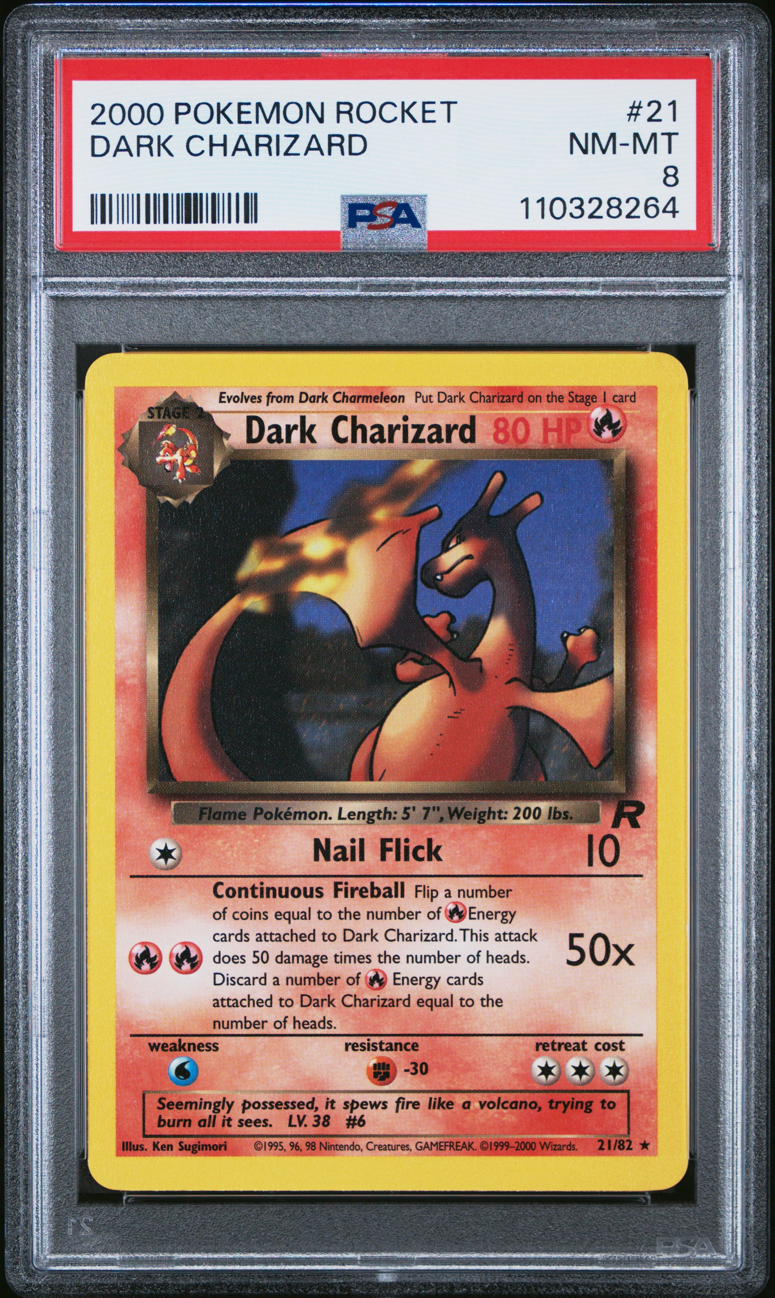 2000 Pokemon Rocket #21 Dark Charizard PSA 8
