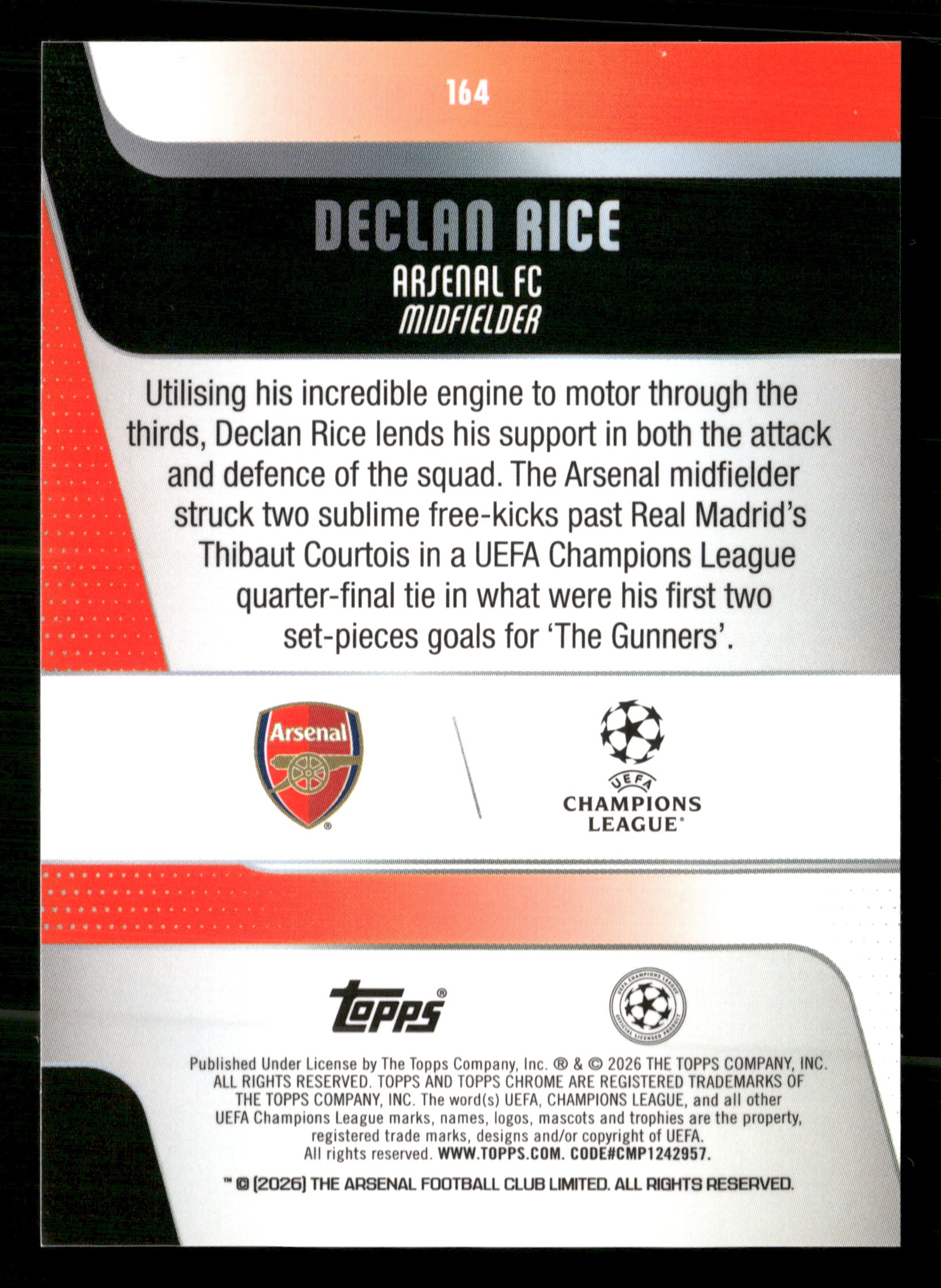2025-26 Topps Chrome UEFA Club Competitions #164 Declan Rice Gold X-Fractor #/50