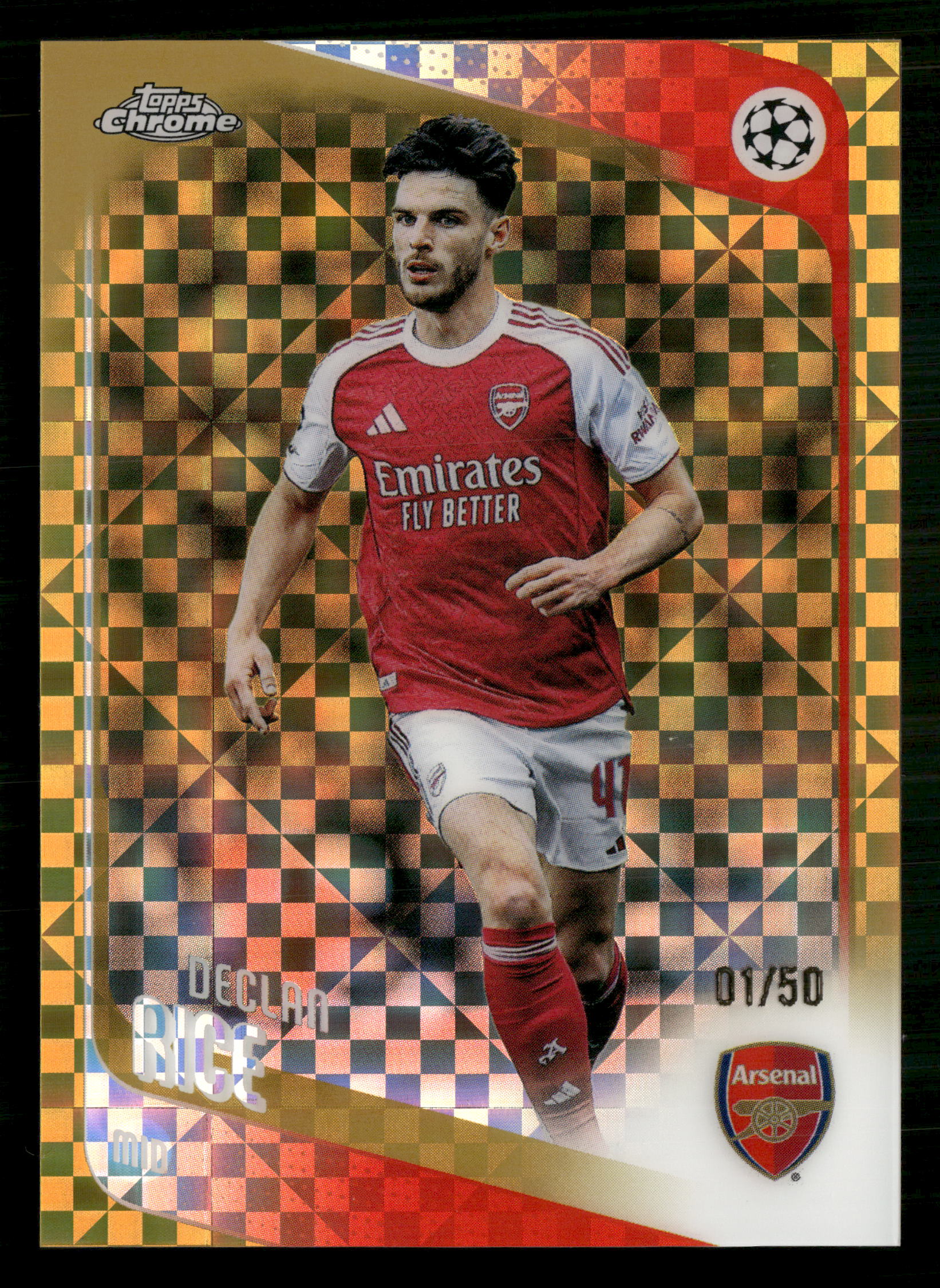 2025-26 Topps Chrome UEFA Club Competitions #164 Declan Rice Gold X-Fractor #/50