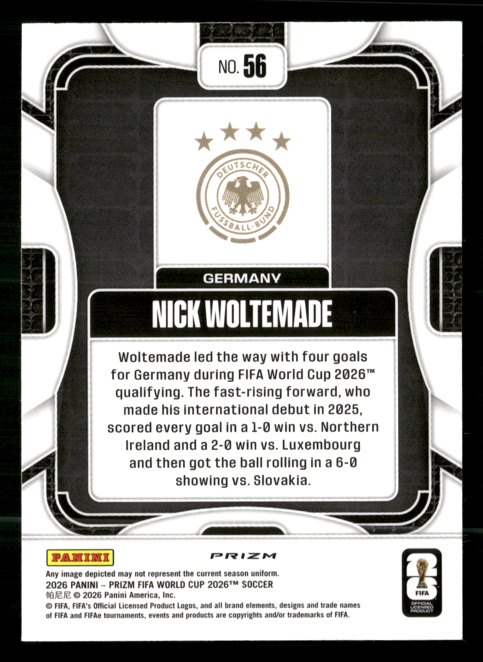 2026 Panini Prizm FIFA World Cup #56 Nick Woltemade Choice Giraffe Prizms