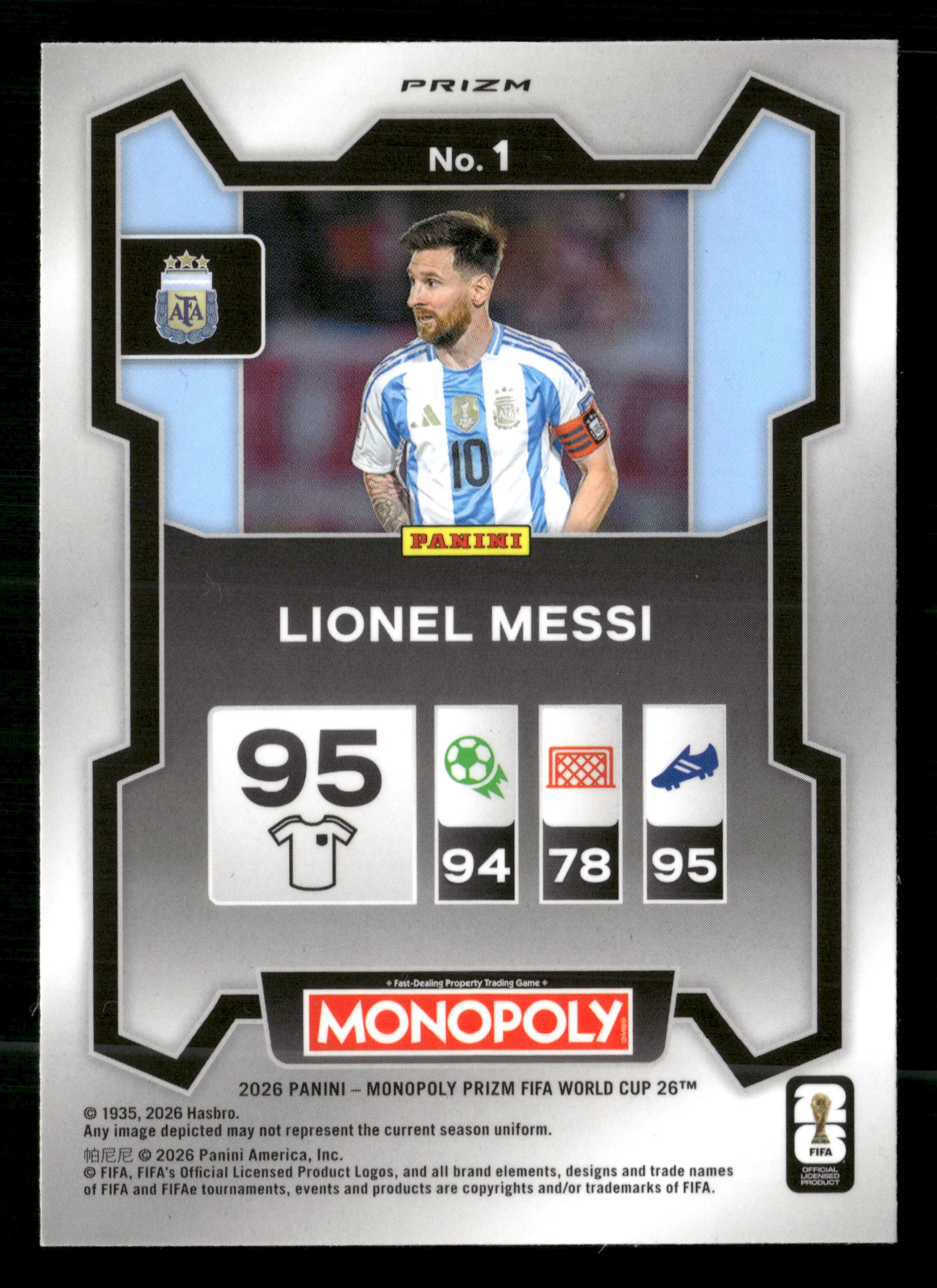 2026 Panini Prizm Monopoly FIFA World Cup #1 Lionel Messi Red Prizms
