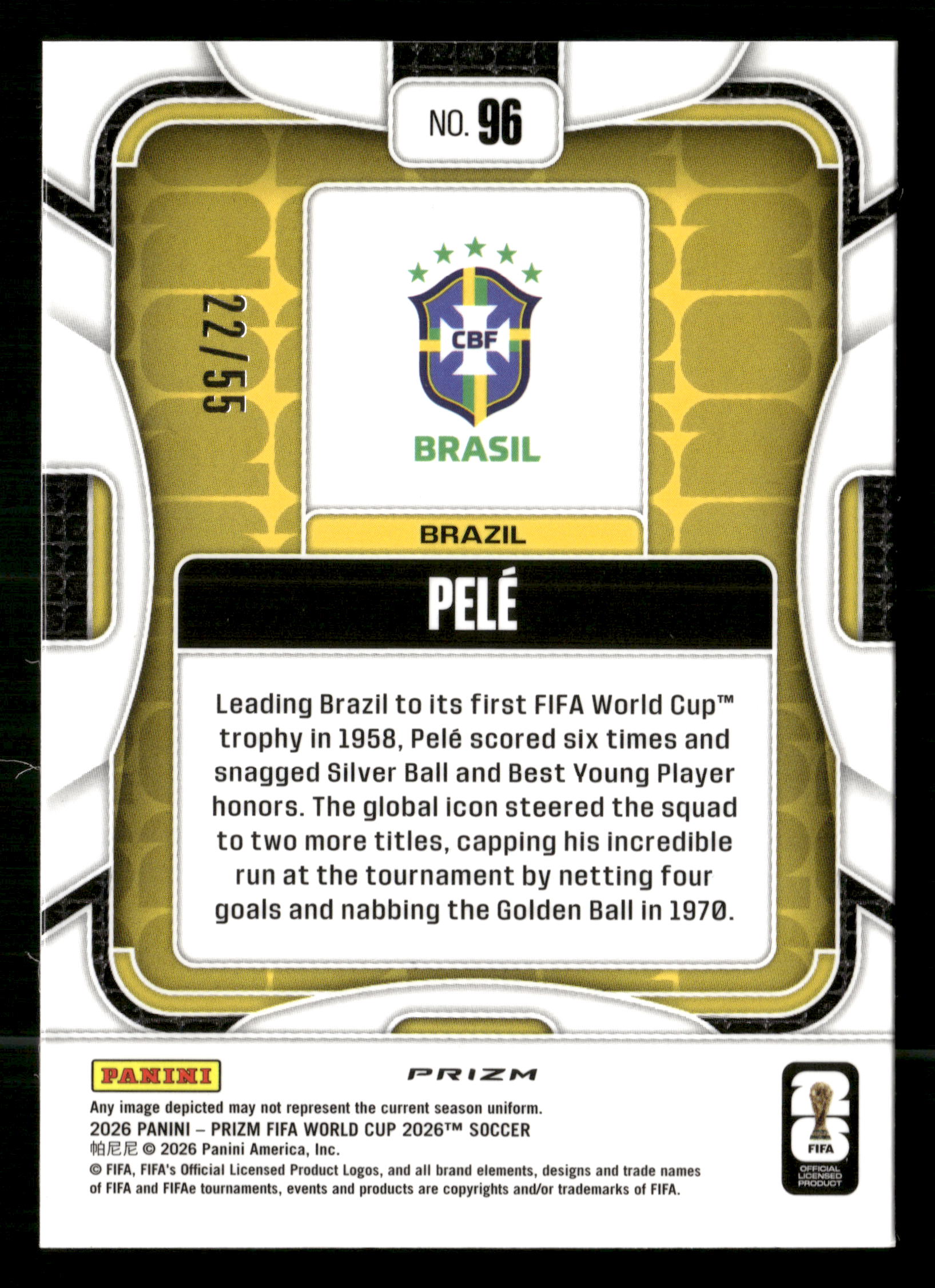 2026 Panini Prizm FIFA World Cup #96 Pele Blue Wave Prizms #/55