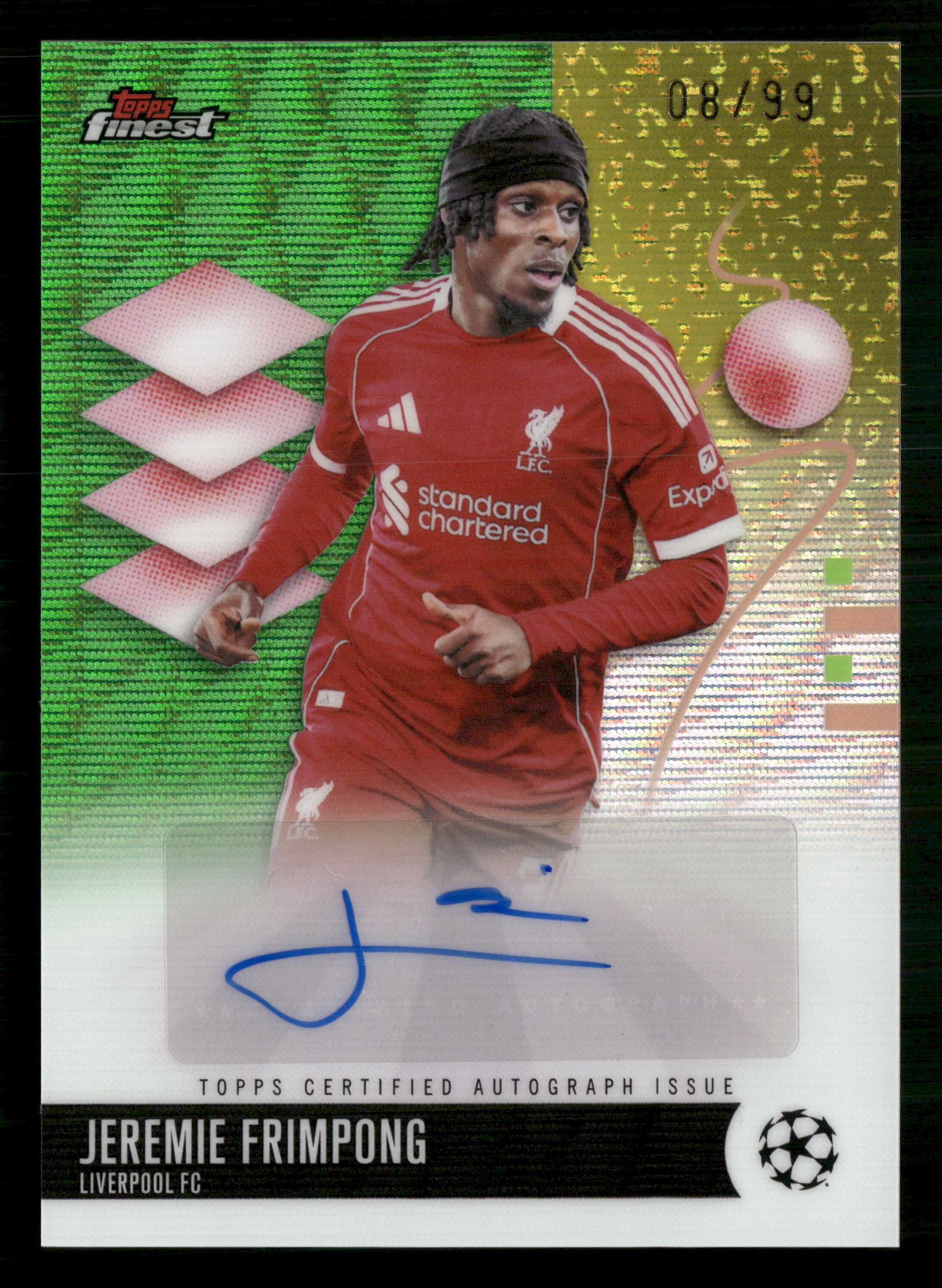 2025-26 Finest UEFA CC #BA-JF Jeremie Frimpong Base Auto Green Refractor #/99