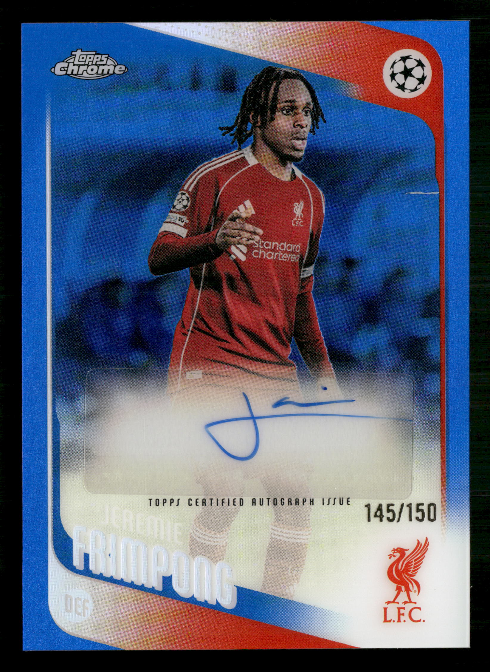 2025-26 Topps UEFA CC #BA-JF Jeremie Frimpong Base Autographs Blue Foil #/150