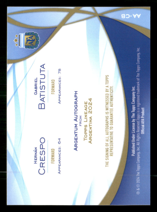 2024 Topps Lineage Argentina #AA-CB Crespo / Batistuta Argentum Auto #/50